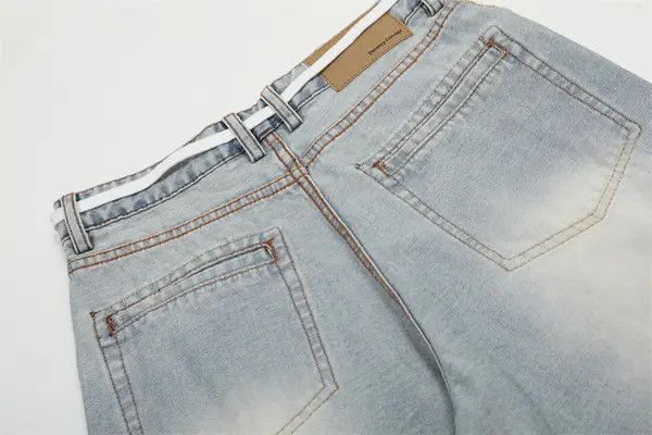 Japanese Brand Street men's loose hip-hop straight stitching washed jeans Size US 32 / EU 48 - 5 Thumbnail