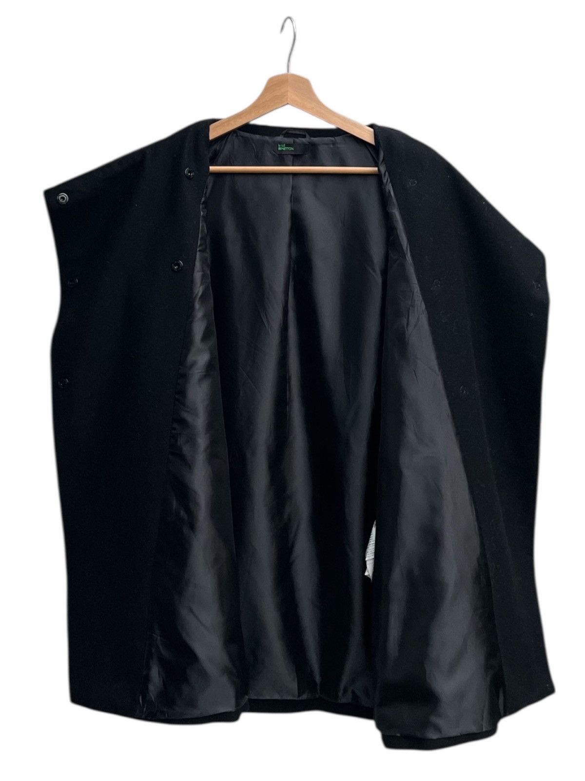 United Colors Of Benetton Stile Benetton Asymmetric Wool Wrap Coat Funnel Neck Black Size S / US 4 / IT 40 - 5 Thumbnail