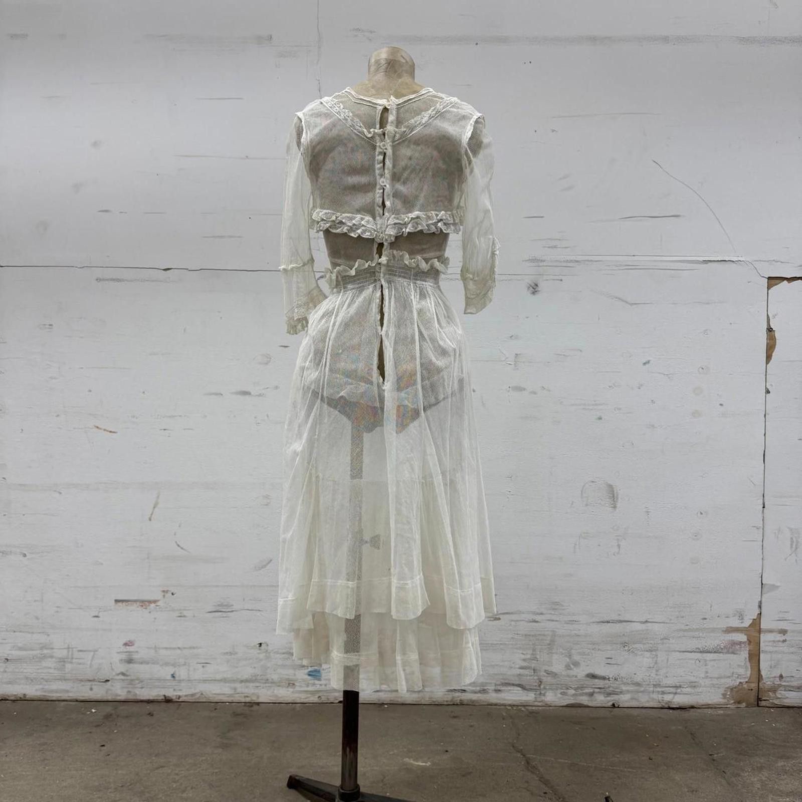 Other Edwardian Vtg 1910s White Lace Tulle Lingerie Dress Antique Size XS / US 0-2 / IT 36-38 - 7 Thumbnail