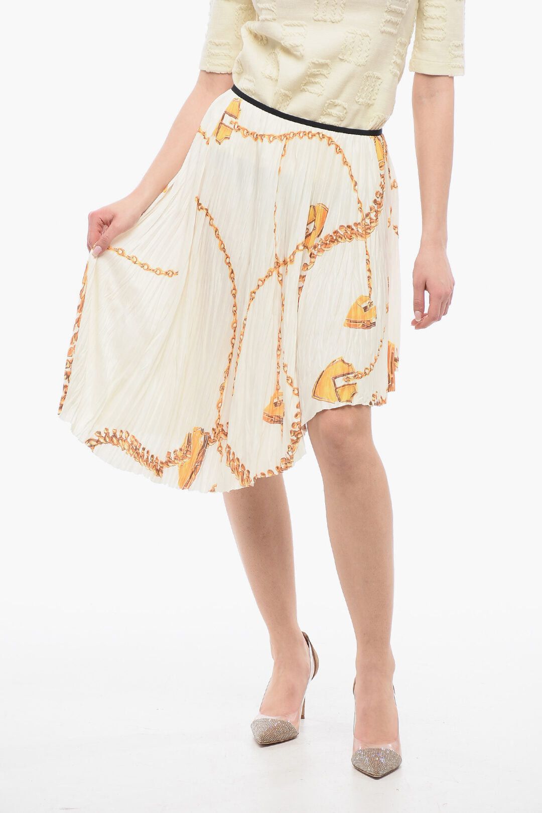 Burberry Asymmetric Pleated Skirt With Golden Pattern Size XS / US 0-2 / IT 36-38 - 1 Thumbnail