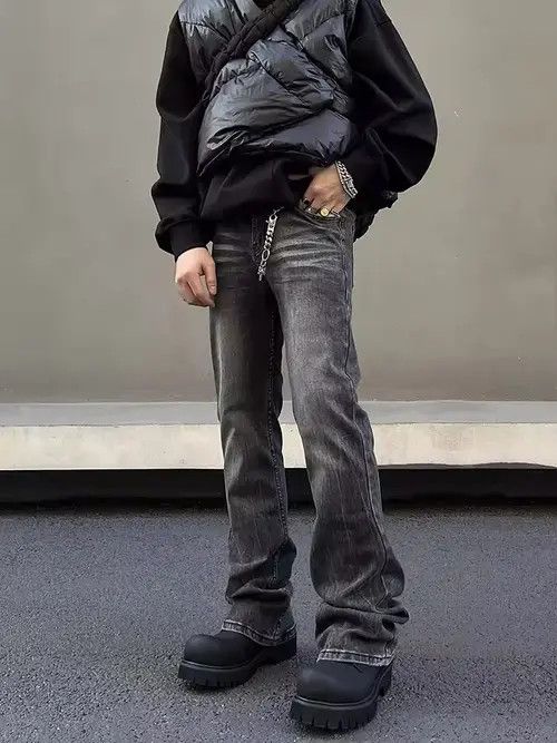 Japanese Brand Amamiya x Maezo Retro Gray Brushed Flare Jean Size US 33 - 1 Thumbnail