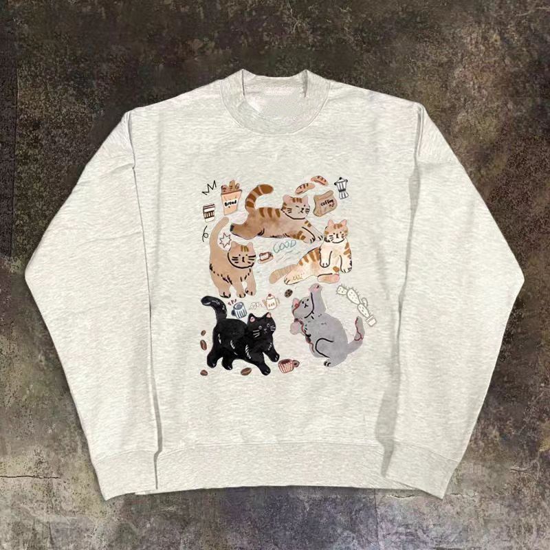 Vintage Grey retro kitten print sweatshirt Size US M / EU 48-50 / 2 - 1 Thumbnail