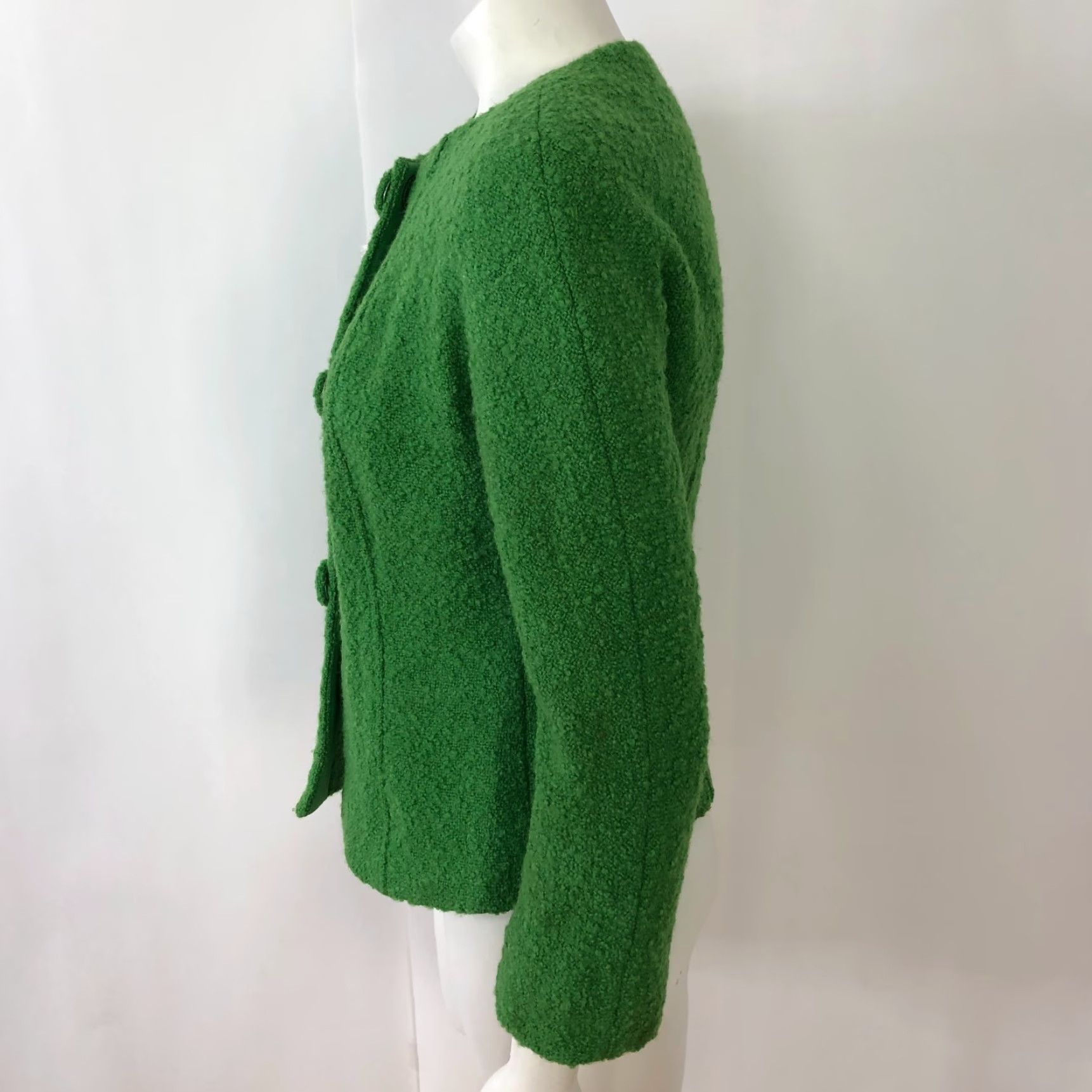 Vintage Lafayette 148 New York Blazer Wool Blend Snap Button Jacket Green Fuzzy Size XS / US 0-2 / IT 36-38 - 2 Thumbnail
