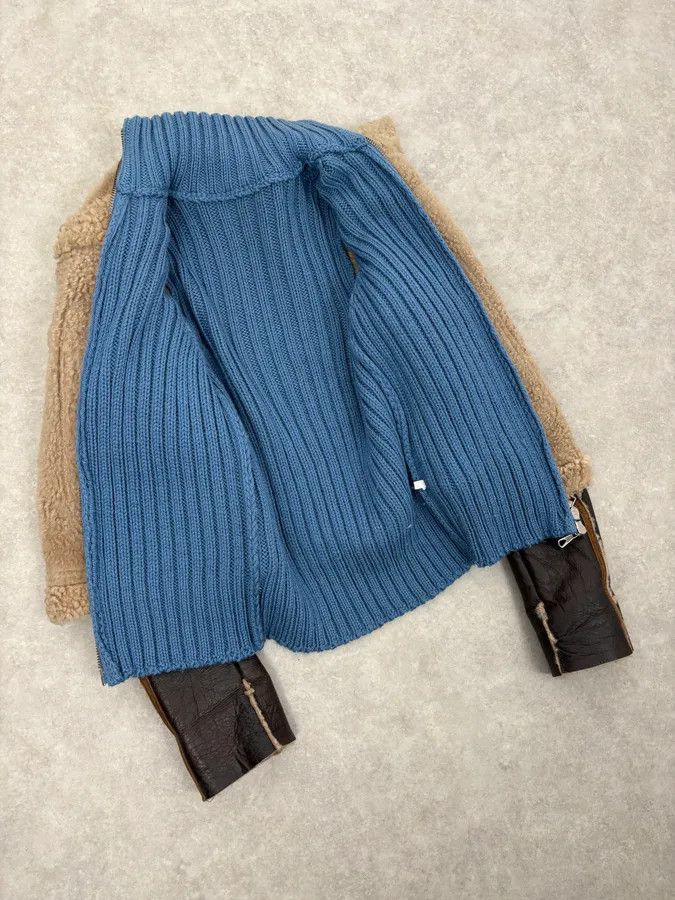 Dsquared2 FW2002 Dsquared2 Brown Leather & Blue Wool Layered Sherling Jacket Size US S / EU 44-46 / 1 - 8 Thumbnail