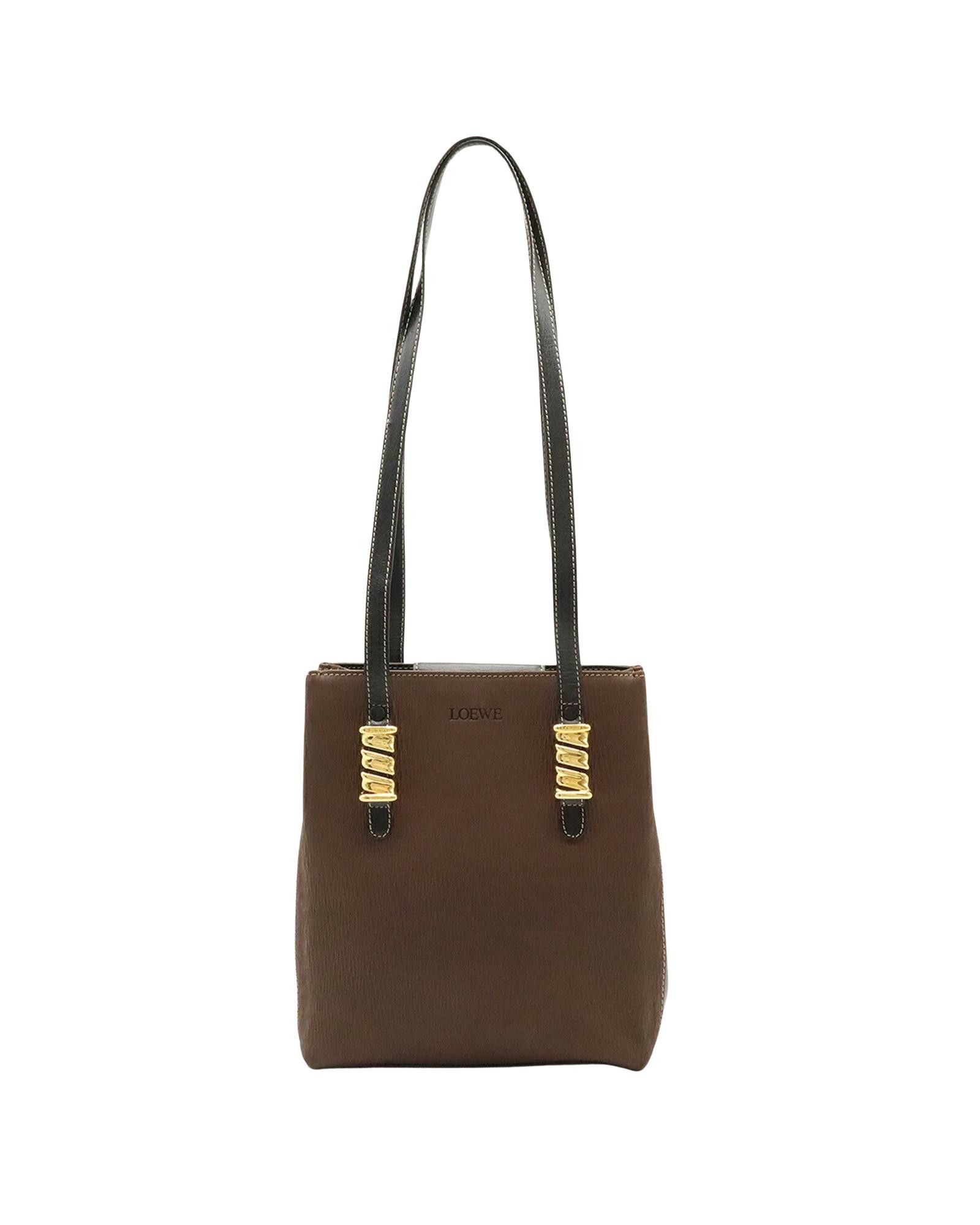 image of Loewe Sophisticated Leather Shoulder Bag With Practical Pockets in Brown, Women's