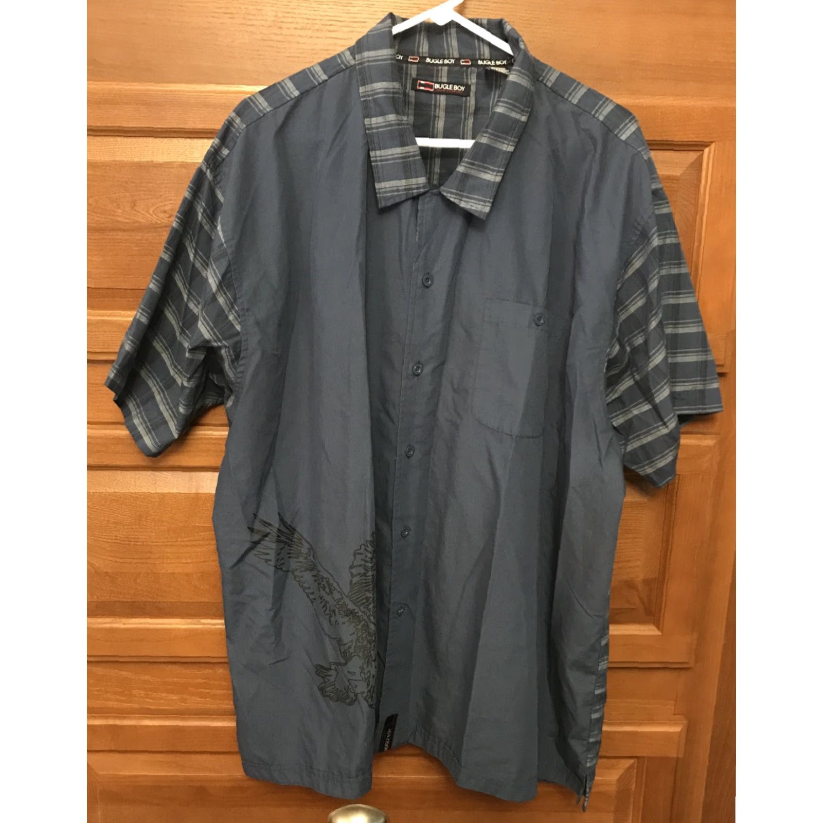Bugle Boy VINTAGE Bugle Boy Button-Down Shirt Blue S/S Mens 3XL Plaid Eagle 80s 90s Mens Size US XXL / EU 58 / 5 - 2 Thumbnail