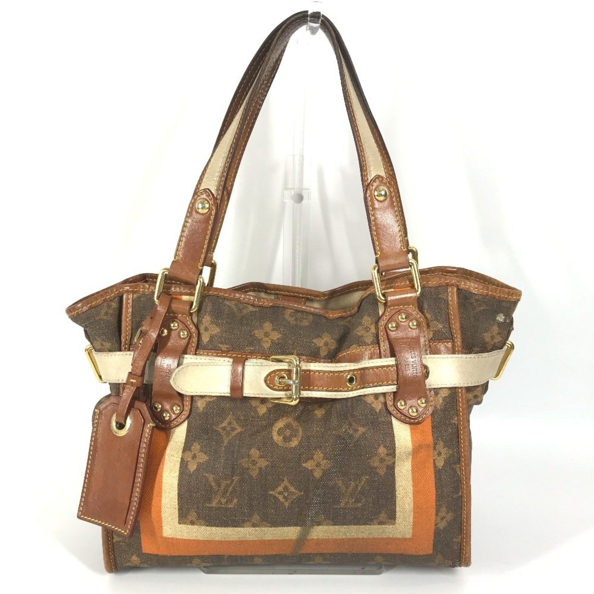 Louis Vuitton M56386 Monogram Tisse Sac Rayure Pm Tote Bag Shoulder Coated Canvas Men's Women's Brown