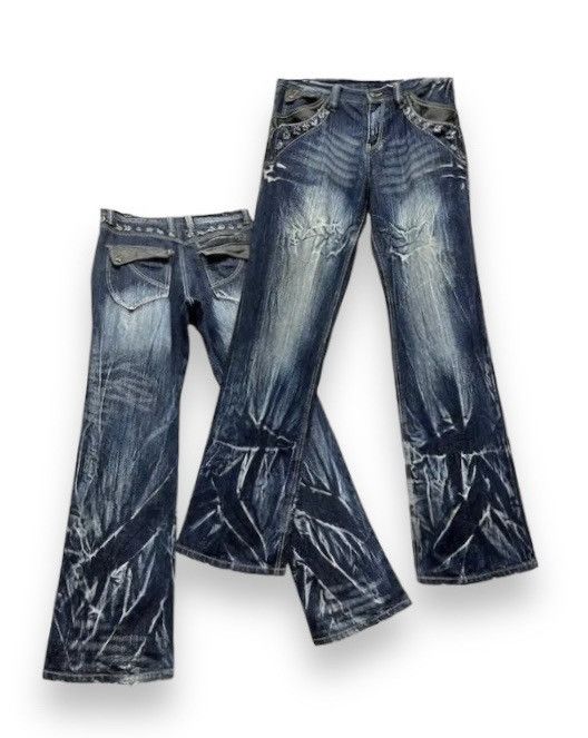 image of Seditionaries x Vintage Fyevtg 90’S Trixy Punk Whiskered Denim Flare Insane Jeans in Blue (Size 33)