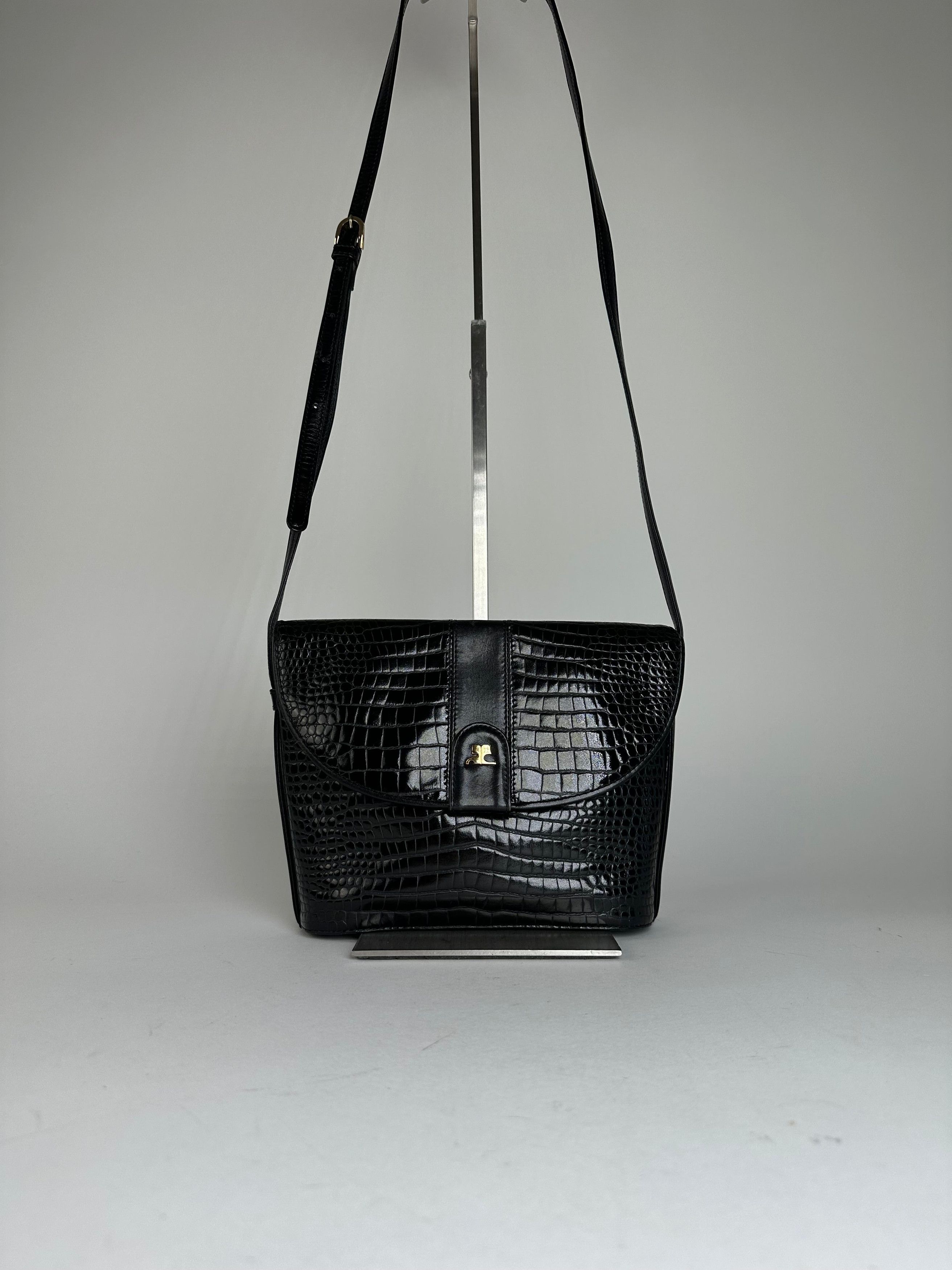 Courreges Vintage Embossed Leather Shoulder Bag Black Size ONE SIZE - 1 Thumbnail