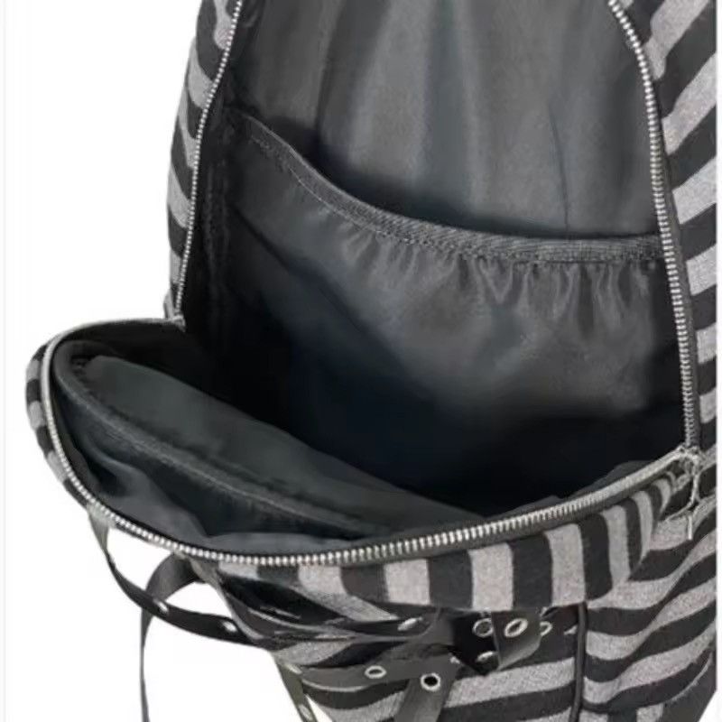 Other Gothic Punk Striped Zipper Capacity School College Backpack Size ONE SIZE - 4 Thumbnail