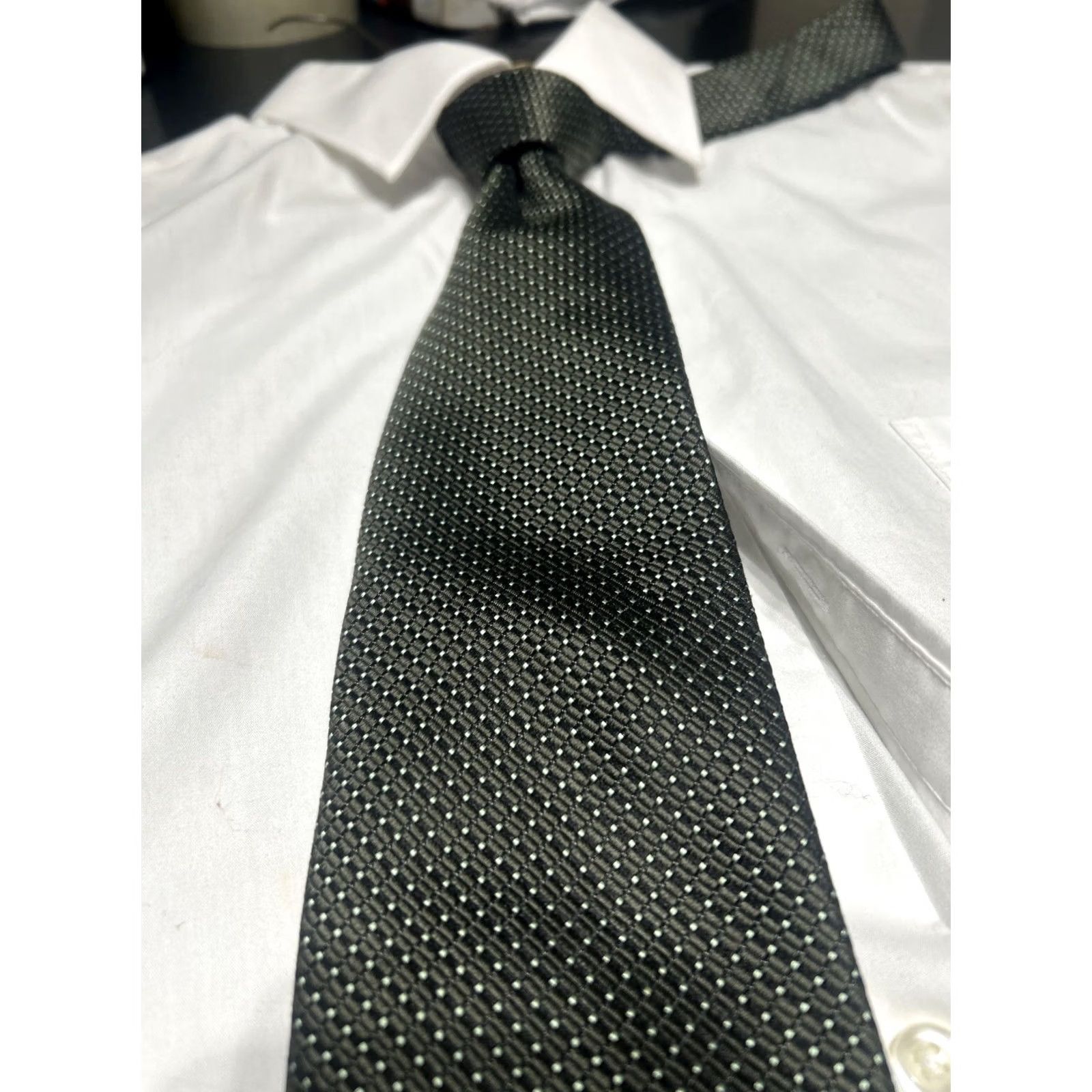 Vintage Pure Silk Cafe Coton Tie Geometric Green 3.5x58 Men Adult Silk Tie Mens Size ONE SIZE - 3 Thumbnail