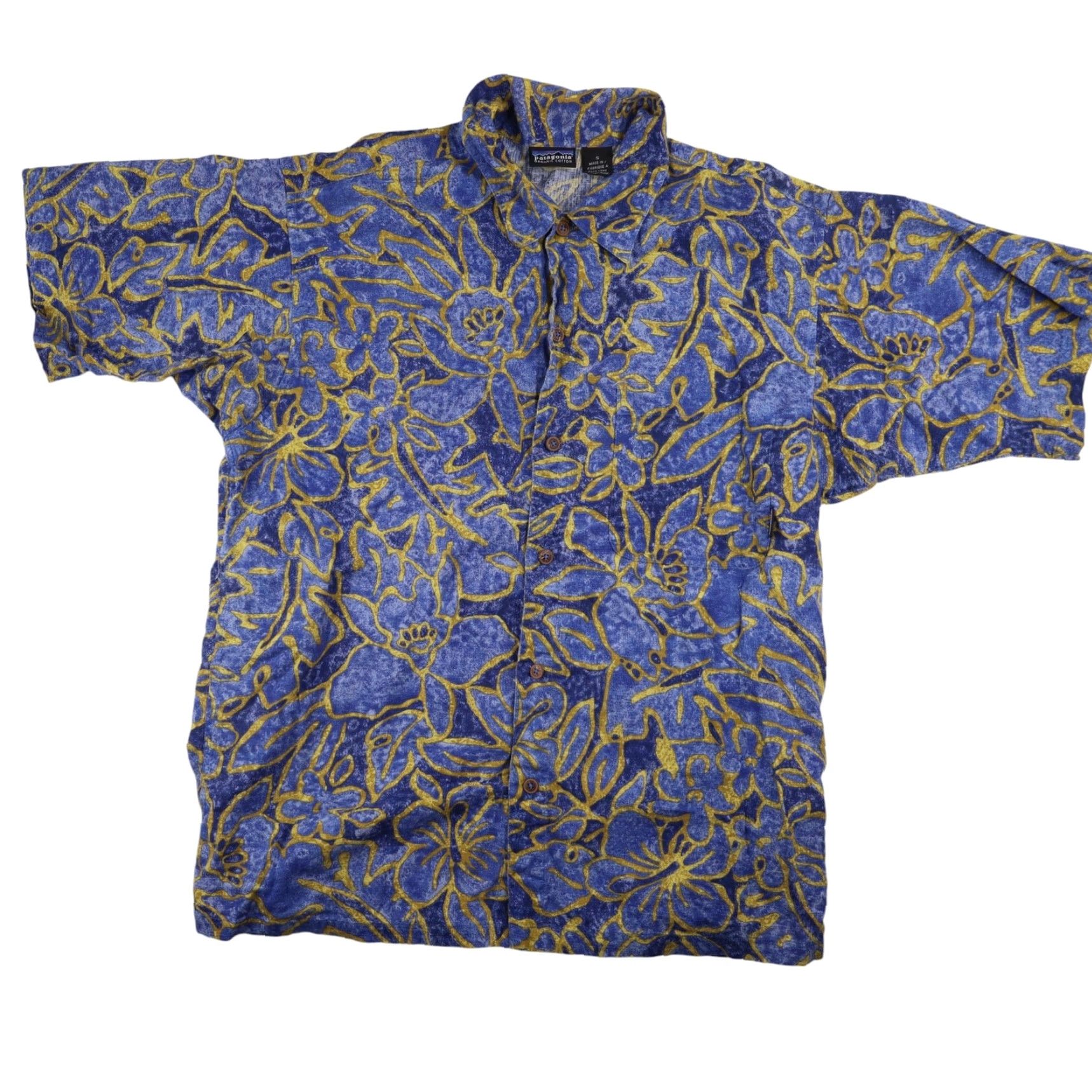 Patagonia VINTAGE Patagonia Organic Cotton Mens Small Floral Hawaiian Shirt Blue Size US S / EU 44-46 / 1 - 2 Thumbnail