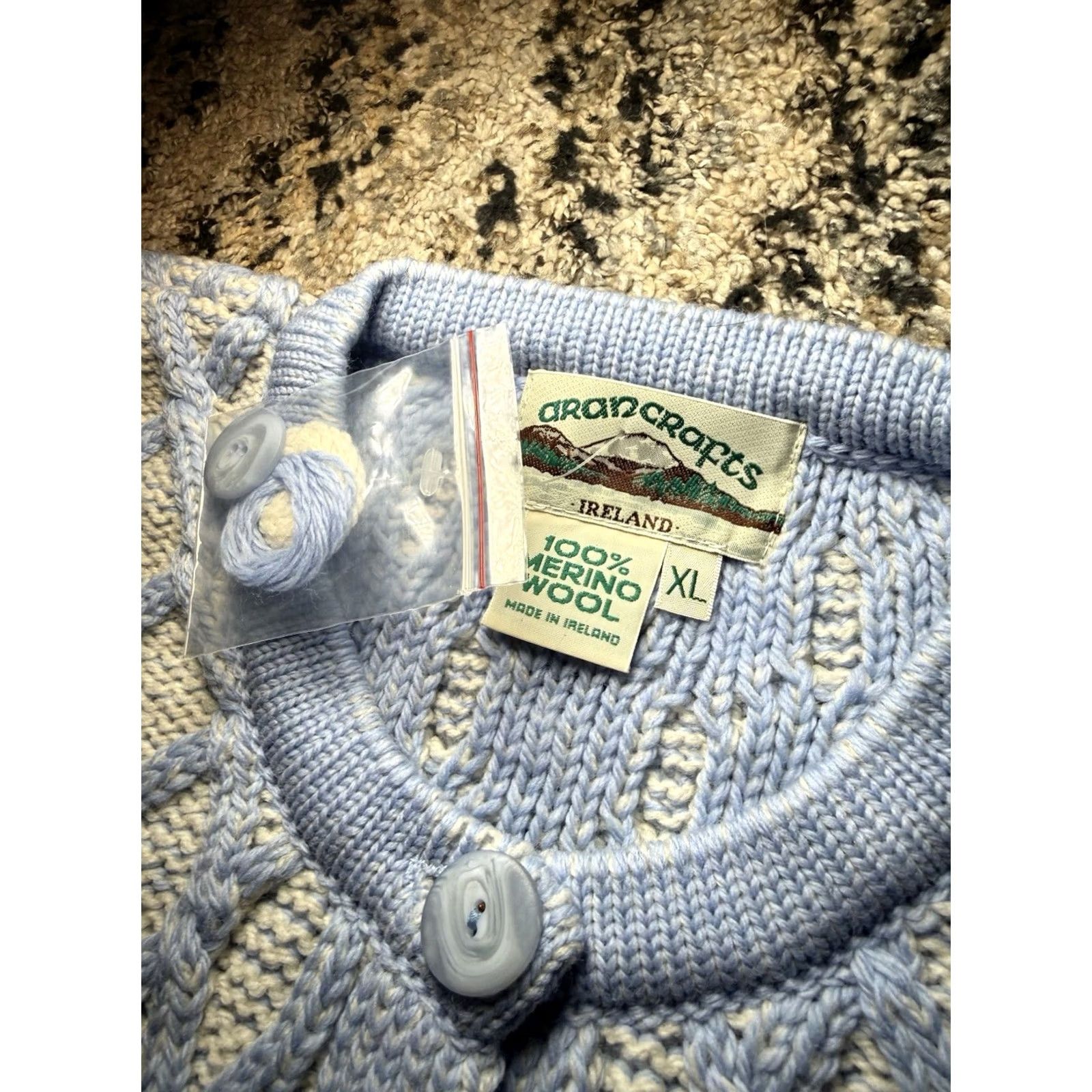 Vintage Aran Crafts Cardigan XL Women Merino Wool 100% Ireland Fisherman Diamond Button Up Long Sleeve Knit Pockets Blue Size XL / US 12-14 / IT 48-50 - 2 Thumbnail