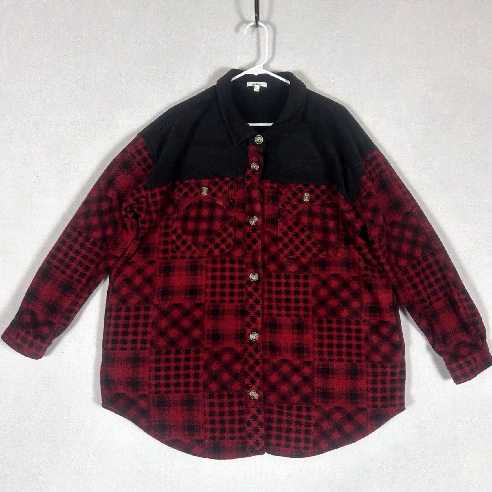 Vintage Maurices Heavy Plaid Flannel Jacket Shirt Womens XL Red Black Long Sleeve Fleece Quilted Pockets Snap Jacket Size XL / US 12-14 / IT 48-50 - 2 Thumbnail