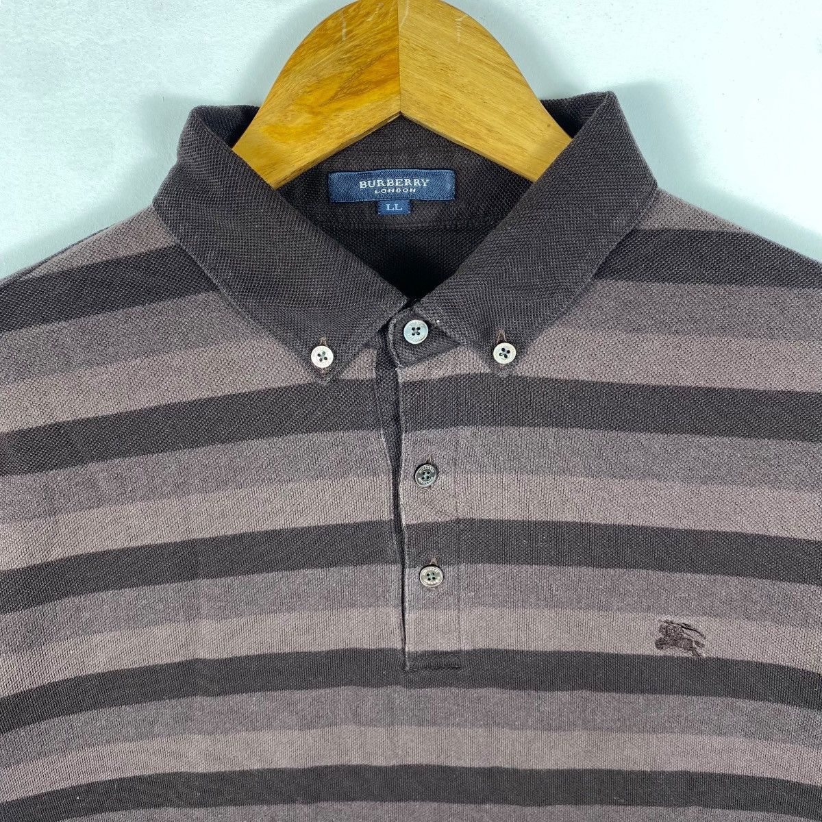 Burberry BURBERRY LONDON Small Embroidery Pony Brown Striped Polo Size US L / EU 52-54 / 3 - 2 Thumbnail