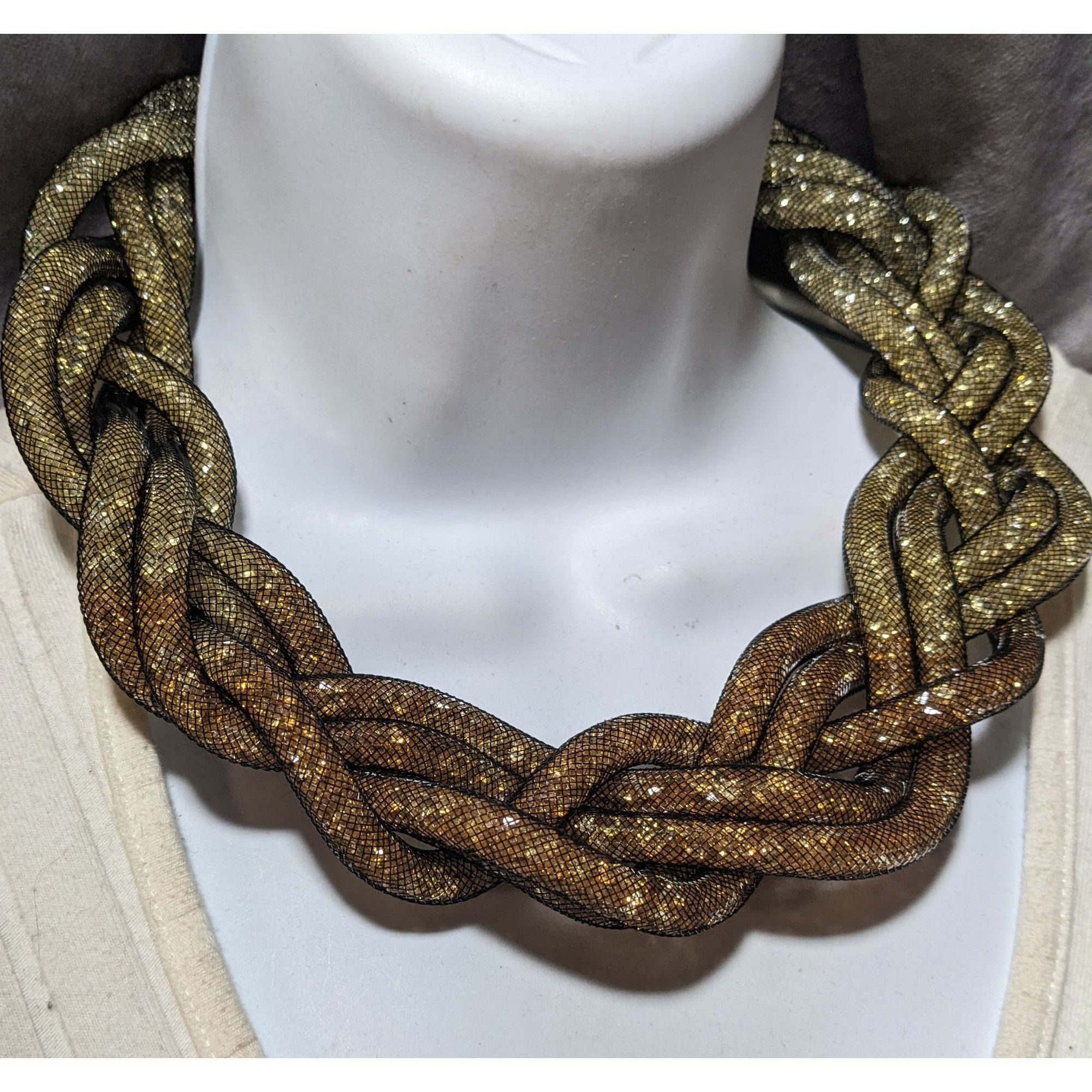 Other Retro Glam Crystal Filled Braided Mesh Statement Necklace An Size ONE SIZE - 8 Thumbnail