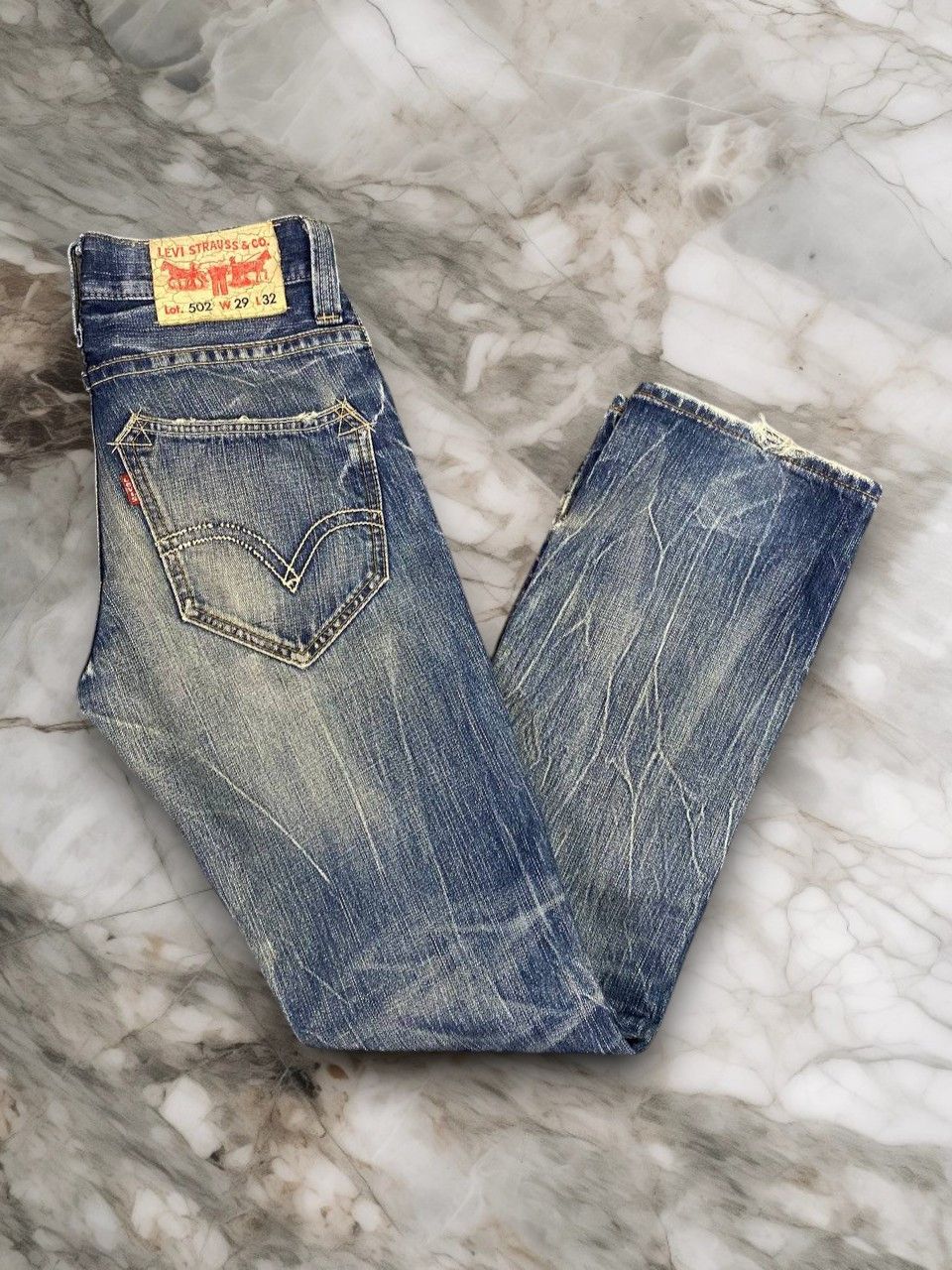 Levi's vintage levis 502 distressed denim nice design Size US 30 / EU 46 - 1 Thumbnail