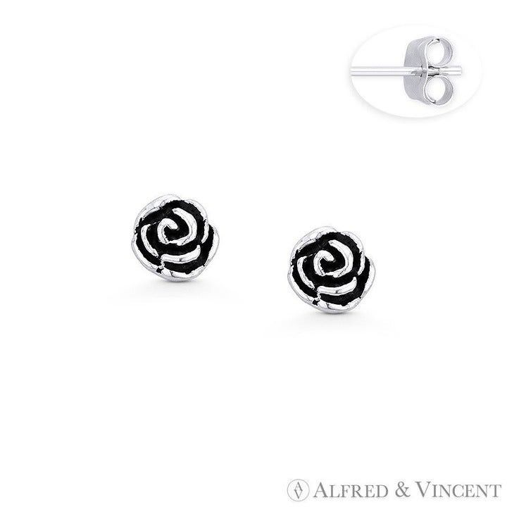 Other Rose Flower Charm 3D Stud Earrings in .925 Sterling Silver Size ONE SIZE - 1 Preview