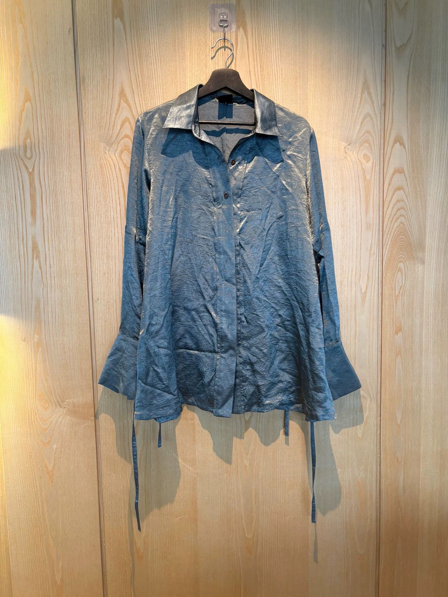 Ann Demeulemeester Ann Demeulemeester Gray-Blue Silk LS M Shirt Size XS / US 0-2 / IT 36-38 - 5 Thumbnail