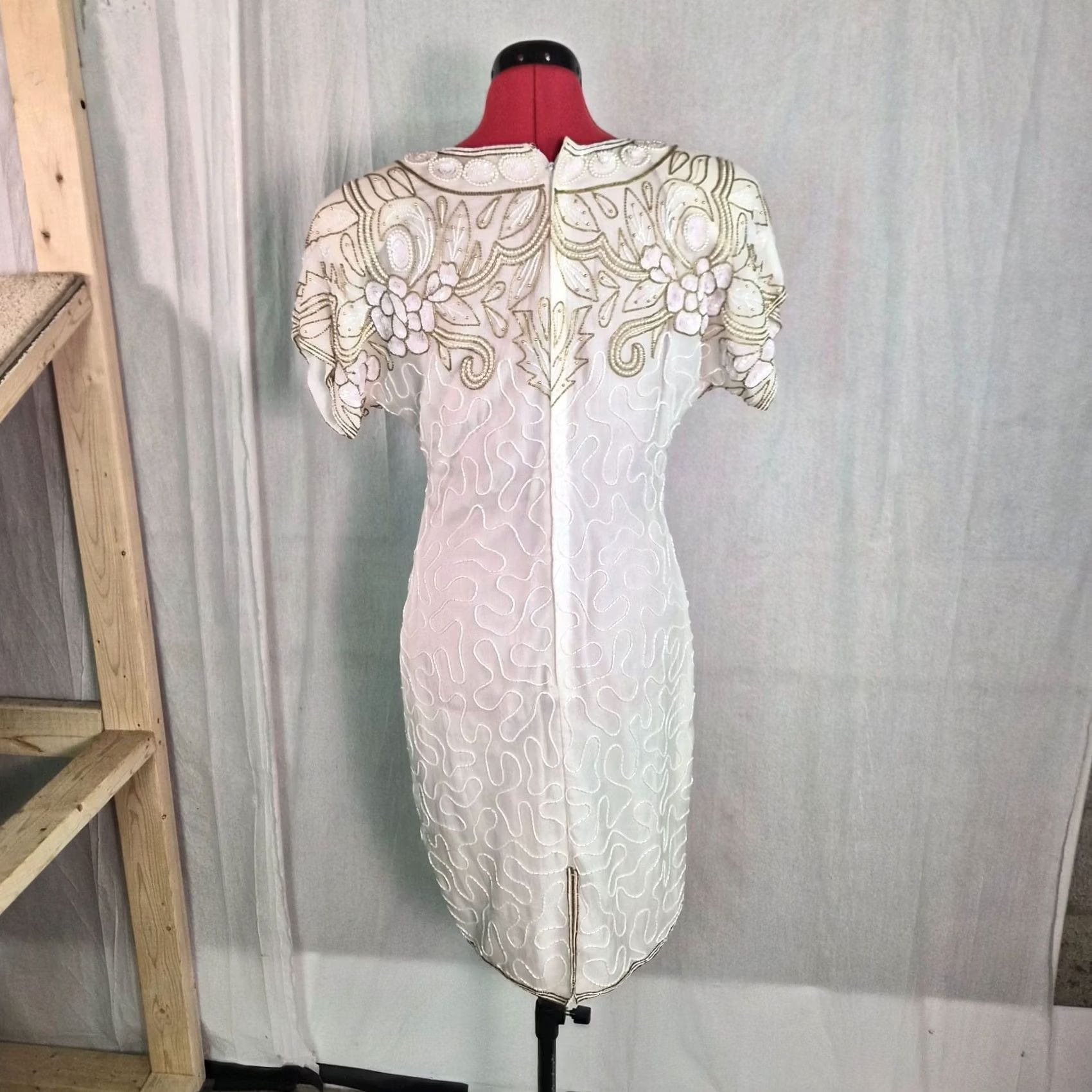 Vintage VINTAGE Laurence Kazar White Beaded 100% Silk Dress Size S Petite Evening Womens Size S / US 4 / IT 40 - 5 Thumbnail