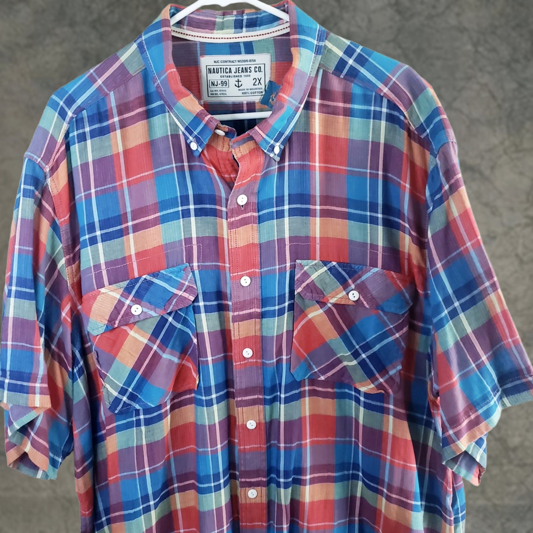 Nautica Nautica Jeans Co. Shirt Mens 2XL Multicolor Plaid Short Sleeve Button-Down 100% Cotton Size US XXL / EU 58 / 5 - 1 Thumbnail