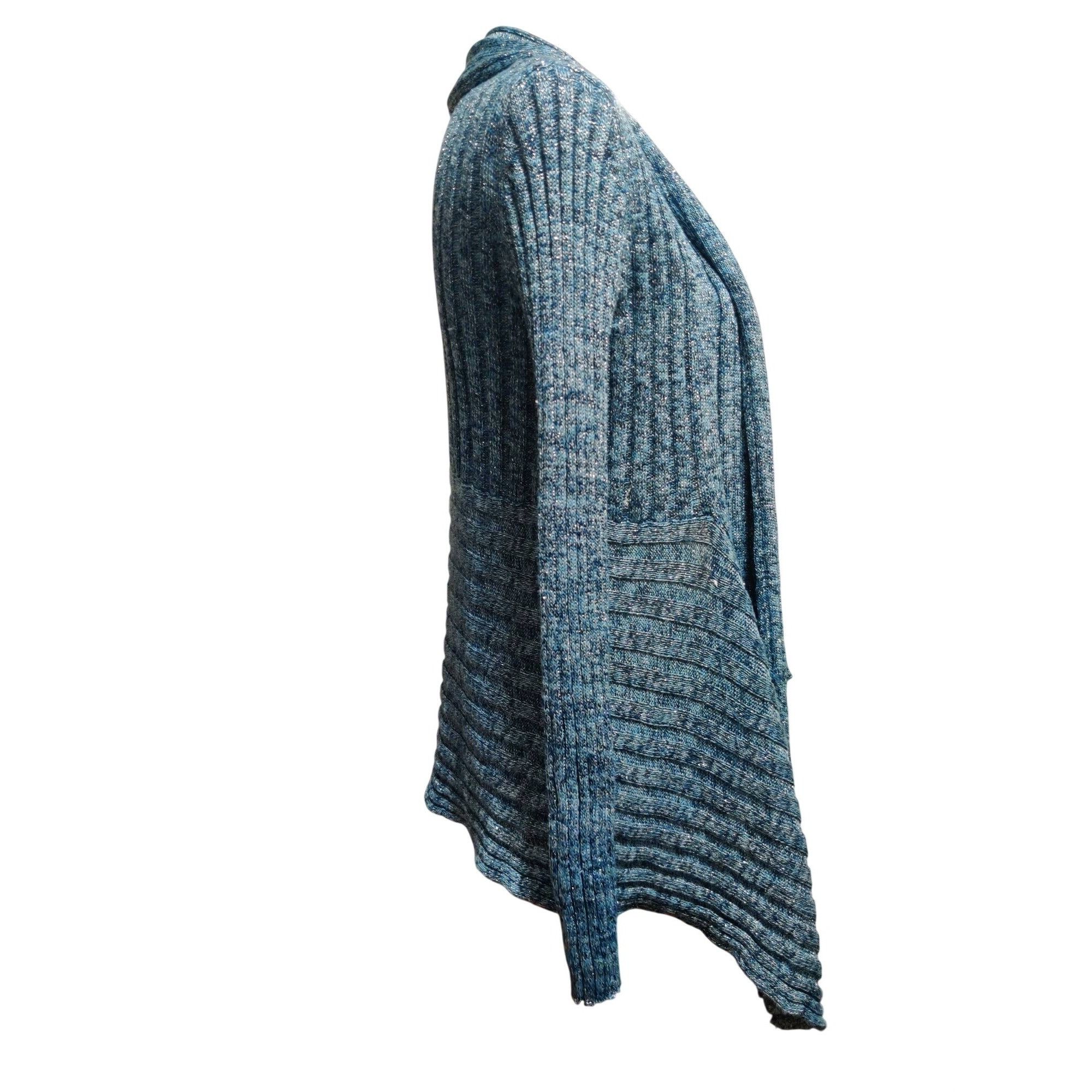 Other Roz & Ali Petite M Womens Blue Cardigan Metallic Open Front Size M / US 6-8 / IT 42-44 - 3 Thumbnail