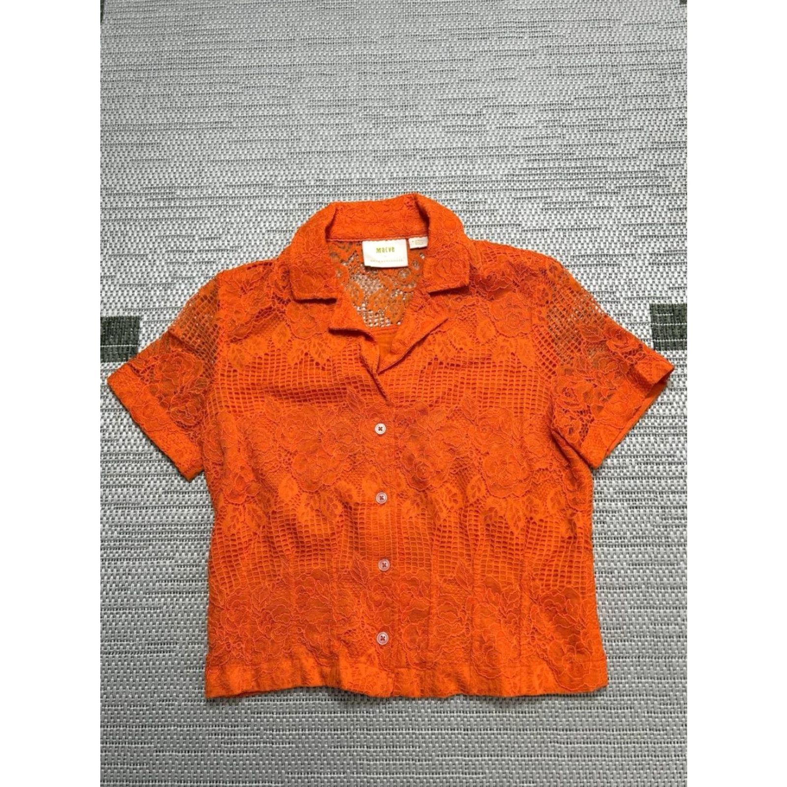Vintage Maeve Cropped Lace Shirt Womens XS Orange Floral Camp Collar Shirt Size XS / US 0-2 / IT 36-38 - 2 Thumbnail