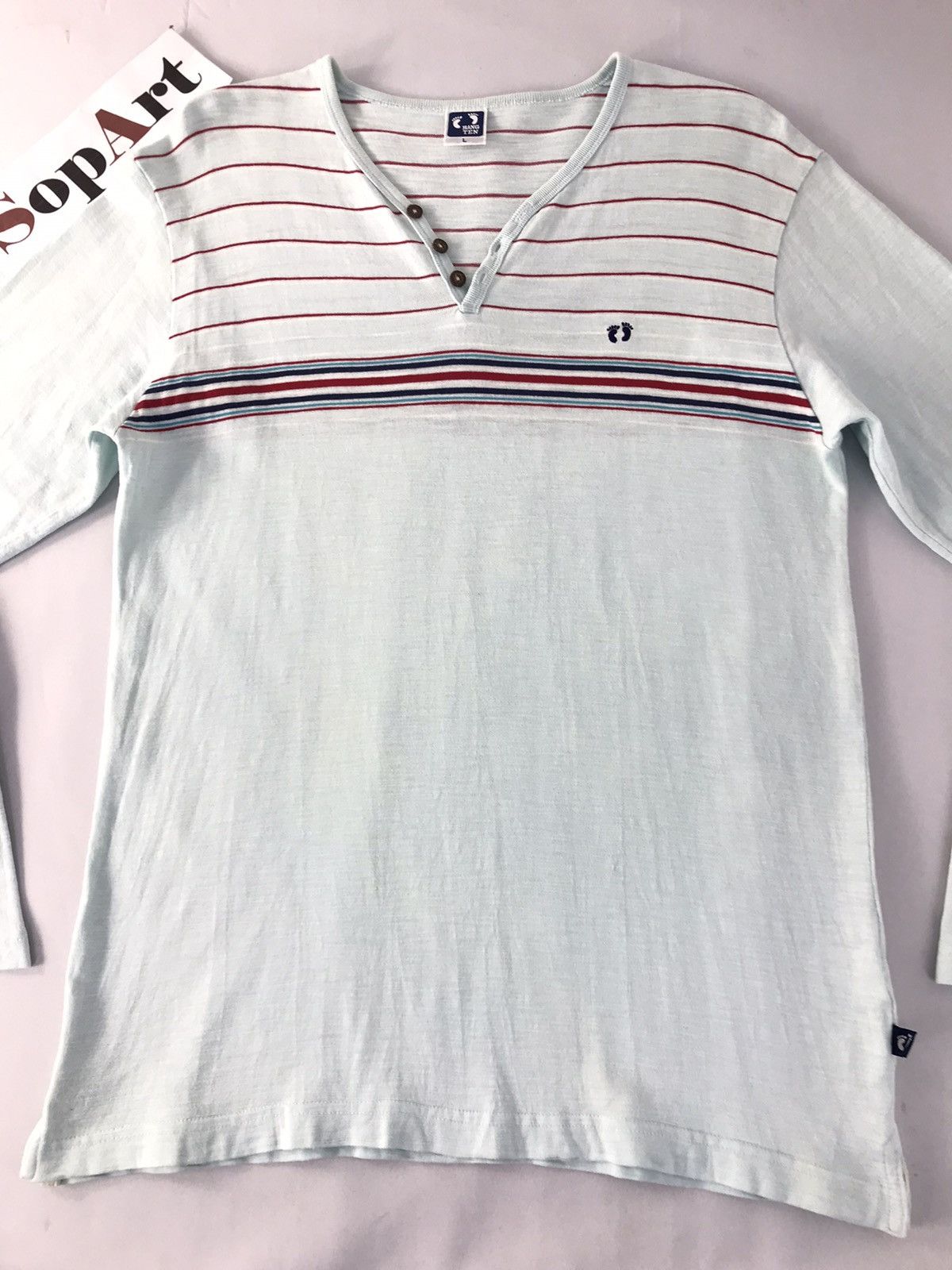 Hang Ten × Japanese Brand Vintage Hang Ten Half Button Design Striped Long Sleeve Size US M / EU 48-50 / 2 - 3 Thumbnail