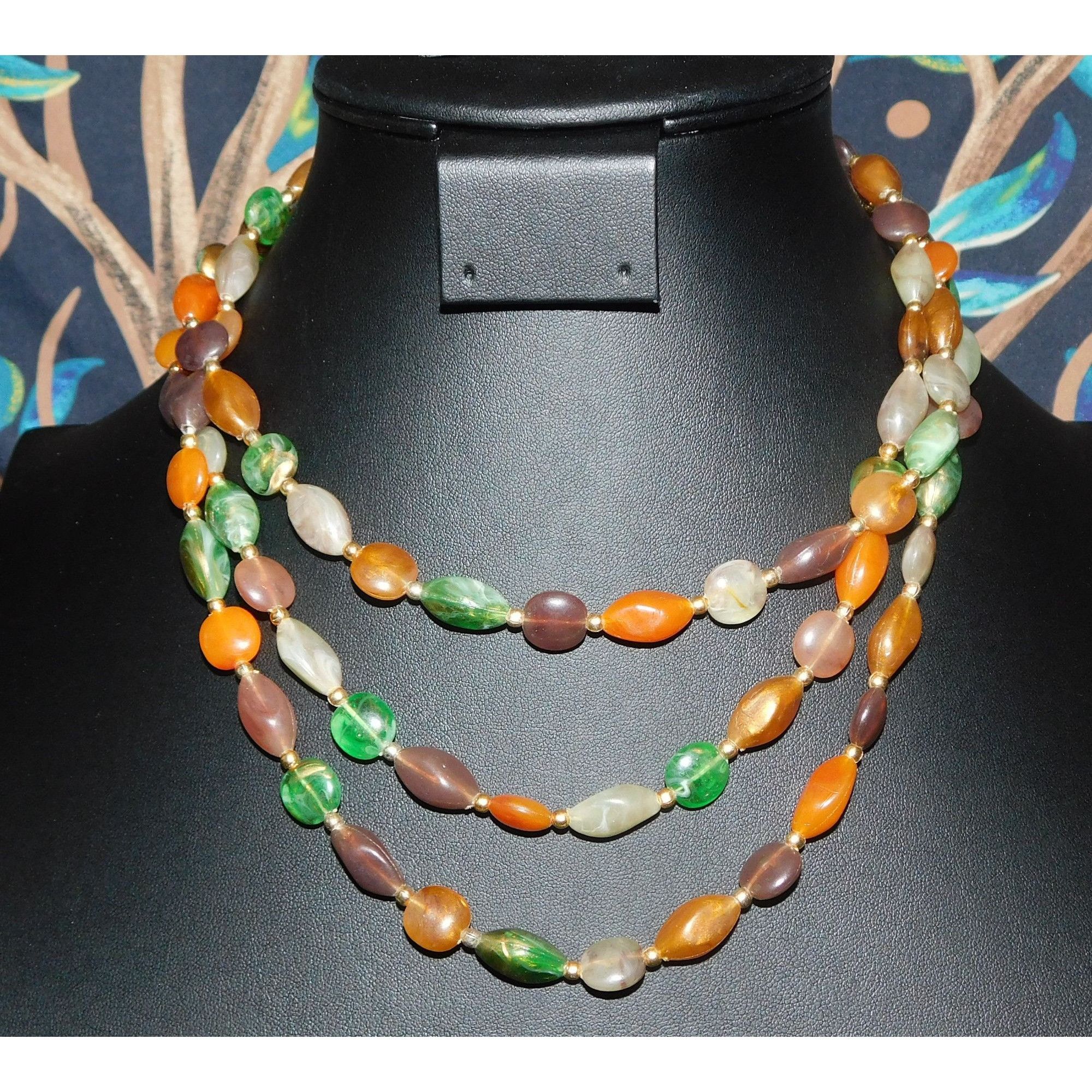 Other Vintage Earth Tone Lucite Beaded Layered Necklace Size ONE SIZE - 1 Thumbnail