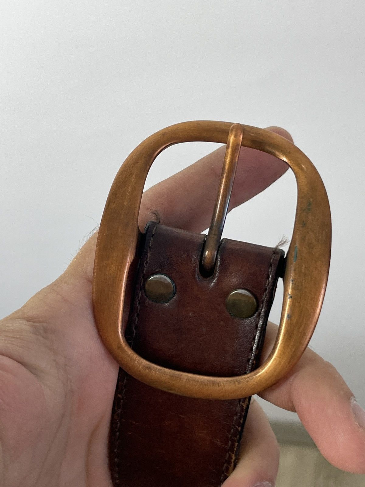 Vintage Solid Brass Vintage leather belt Size ONE SIZE - 3 Thumbnail