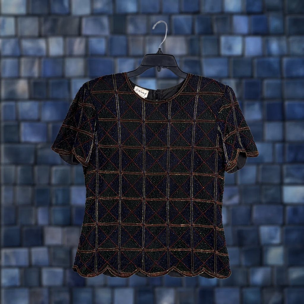 Vintage VINTAGE Stenay Blouse Womens Large Beaded Silk Short Sleeve Party Top Size L / US 10 / IT 46 - 1 Thumbnail