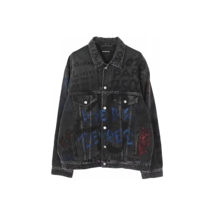 Balenciaga Balenciaga Black Graffiti Denim Jacket Size US L / EU 52-54 / 3 - 1 Thumbnail