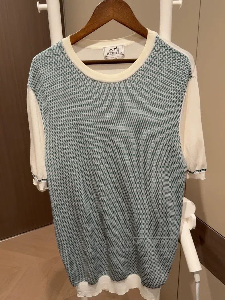 Hermes Hermes Men's short-sleeve knitwear, diamond pattern design Size US XL / EU 56 / 4 - 1 Thumbnail