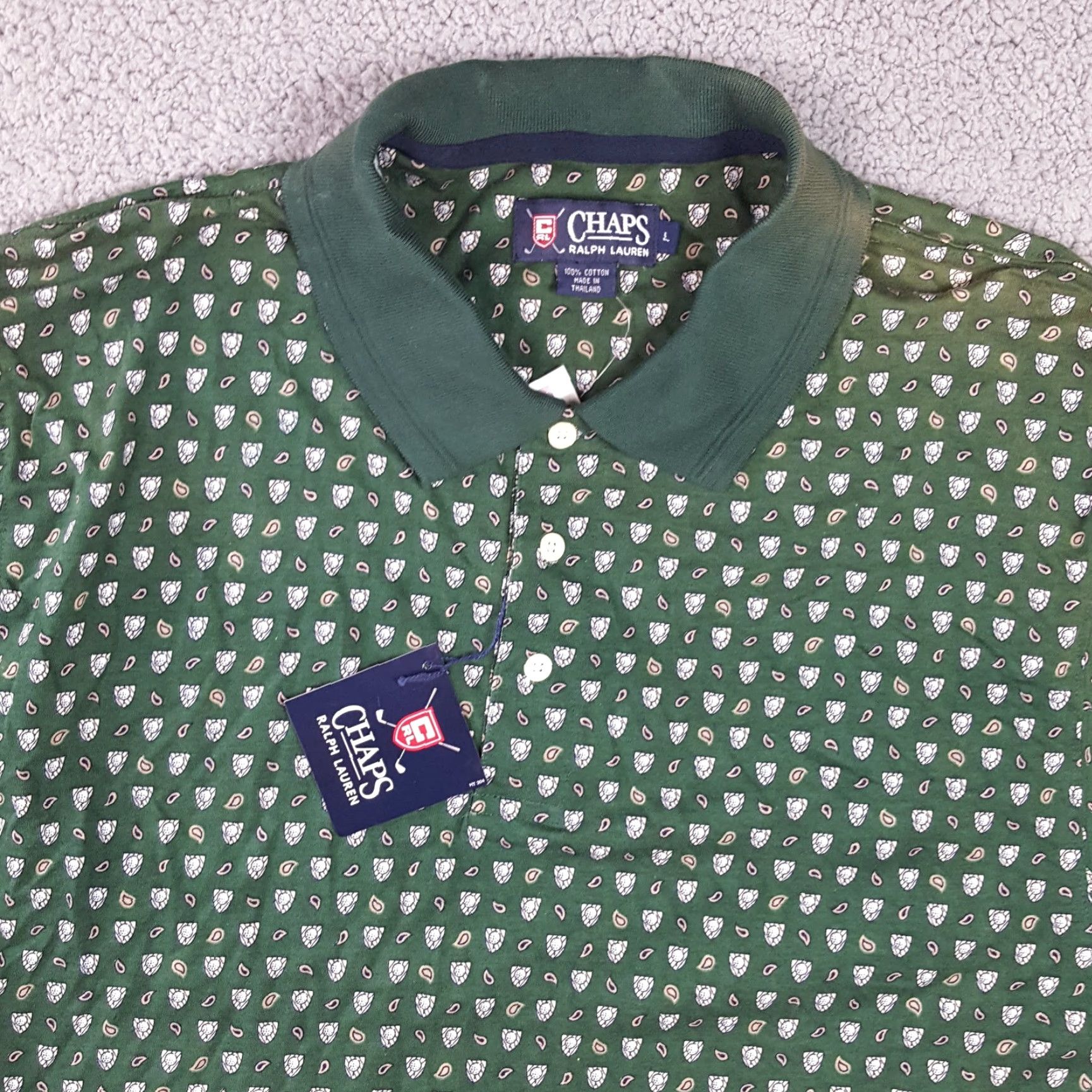 Ralph Lauren VINTAGE Ralph Lauren 90s Green Paisley Polo Shirt Large Button Collar Men's Surf Preppy Size US L / EU 52-54 / 3 - 2 Thumbnail