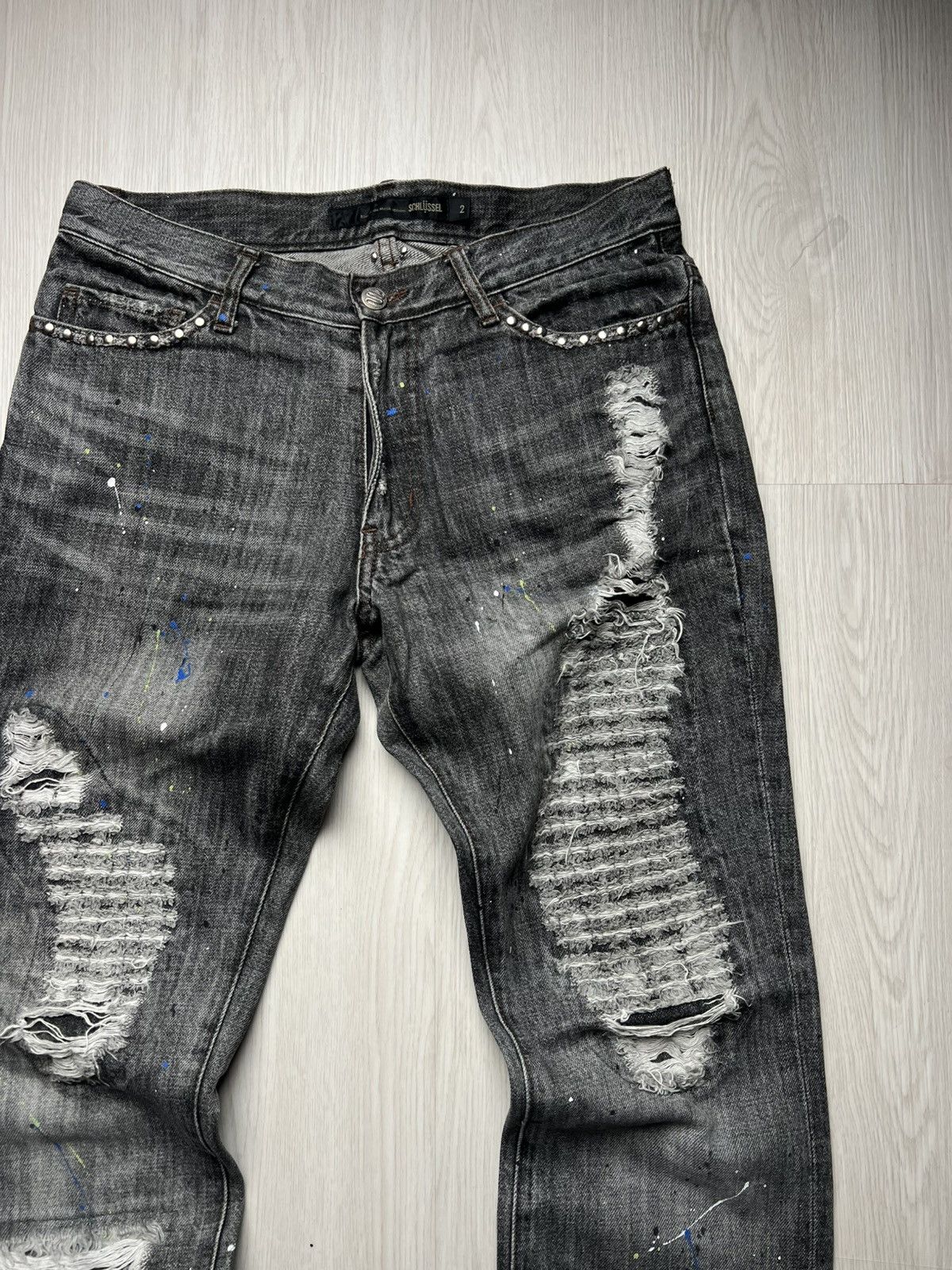 Schlussel Schlussel Paint Splatter Studded Distressed Jeans LGB ISWN Size US 31 - 4 Thumbnail