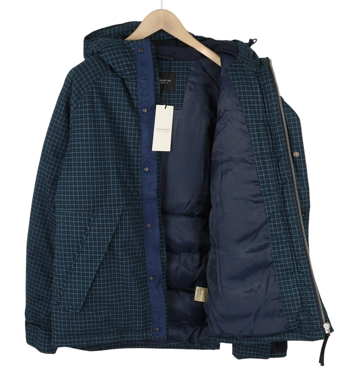 Scotch & Soda M Blue Check Padded Hooded Zip Jacket 88480 Size US M / EU 48-50 / 2 - 4 Thumbnail