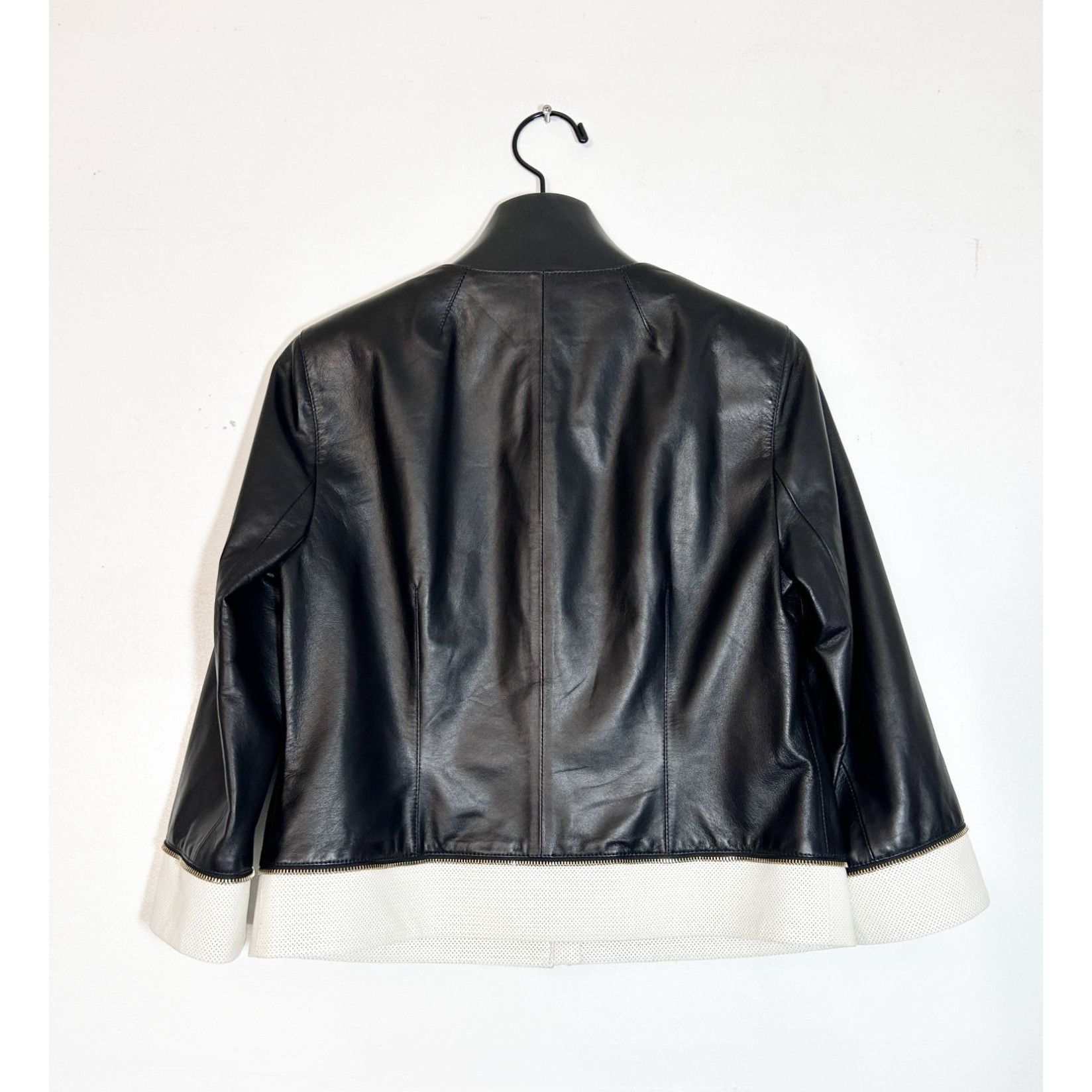 St. John St John Women's Leather Zipper Moto Jacket in Cavier/Cream - Size S / US 4 / IT 40 - 2 Thumbnail