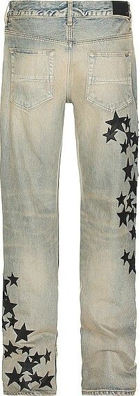 o1mle1224 Leather Star Straight Jean in Light Blue