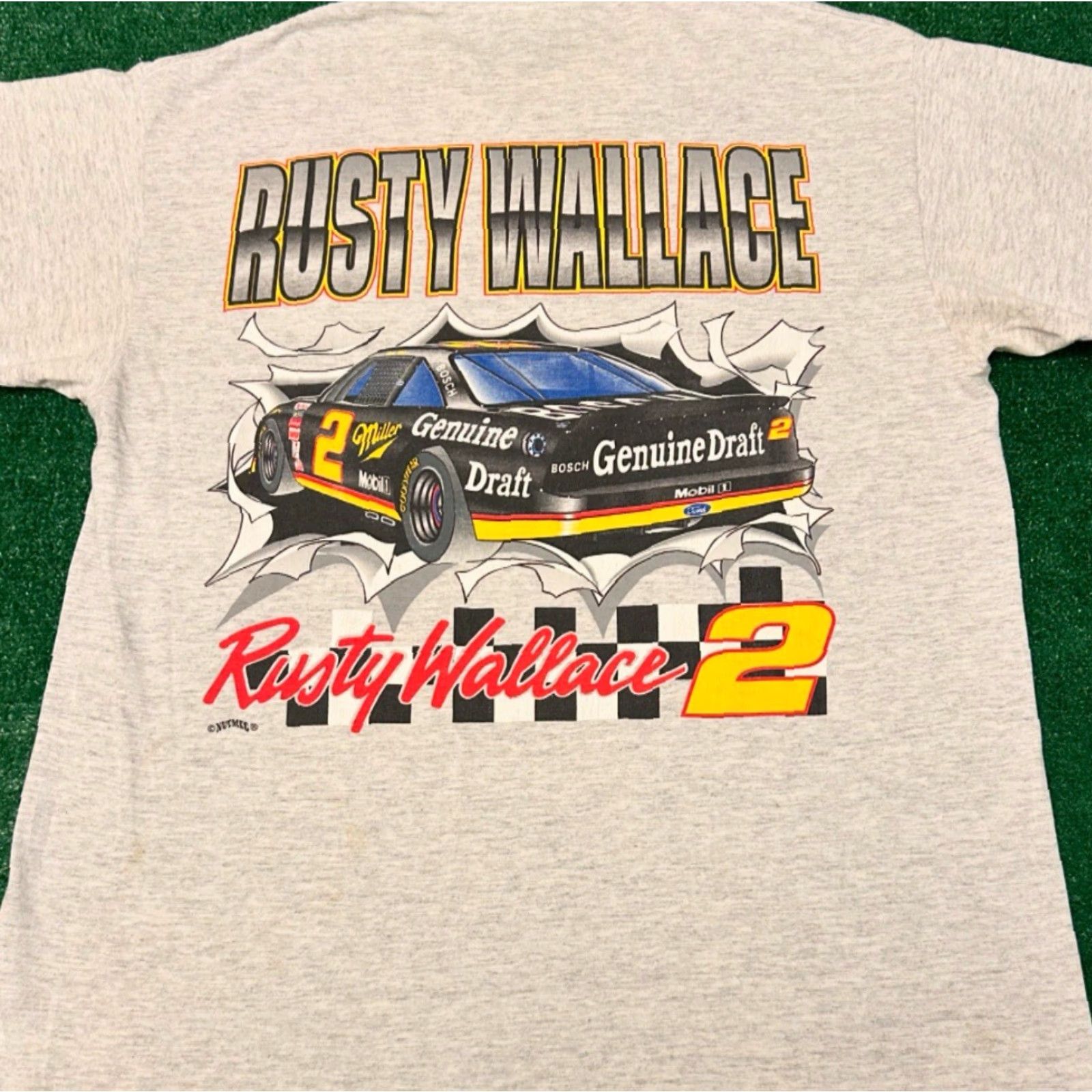 Nutmeg VINTAGE NASCAR Rusty Wallace 90s Shirt Mens XL Double Sided VTG Gray 1990s Cars Sports Hip Hop Break Through Size US XL / EU 56 / 4 - 2 Thumbnail
