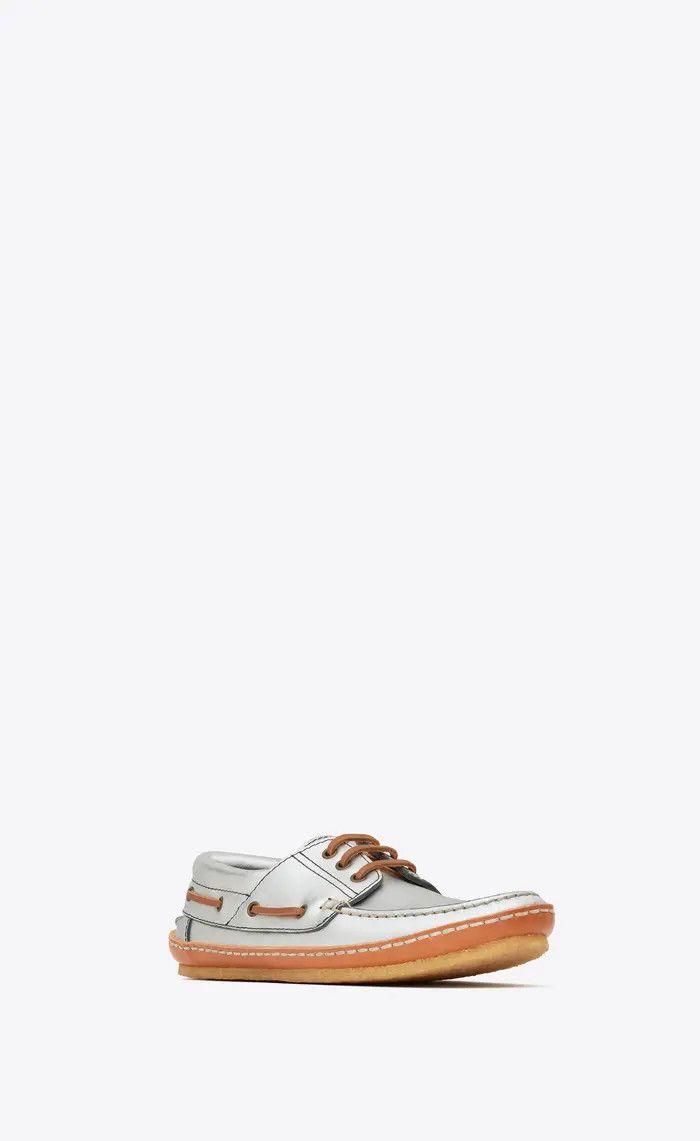 Saint Laurent Paris oc11z1225 731747 Ashe Boat Shoes in Metalized Leather Silver Size US 8.5 / EU 41-42 - 2 Thumbnail