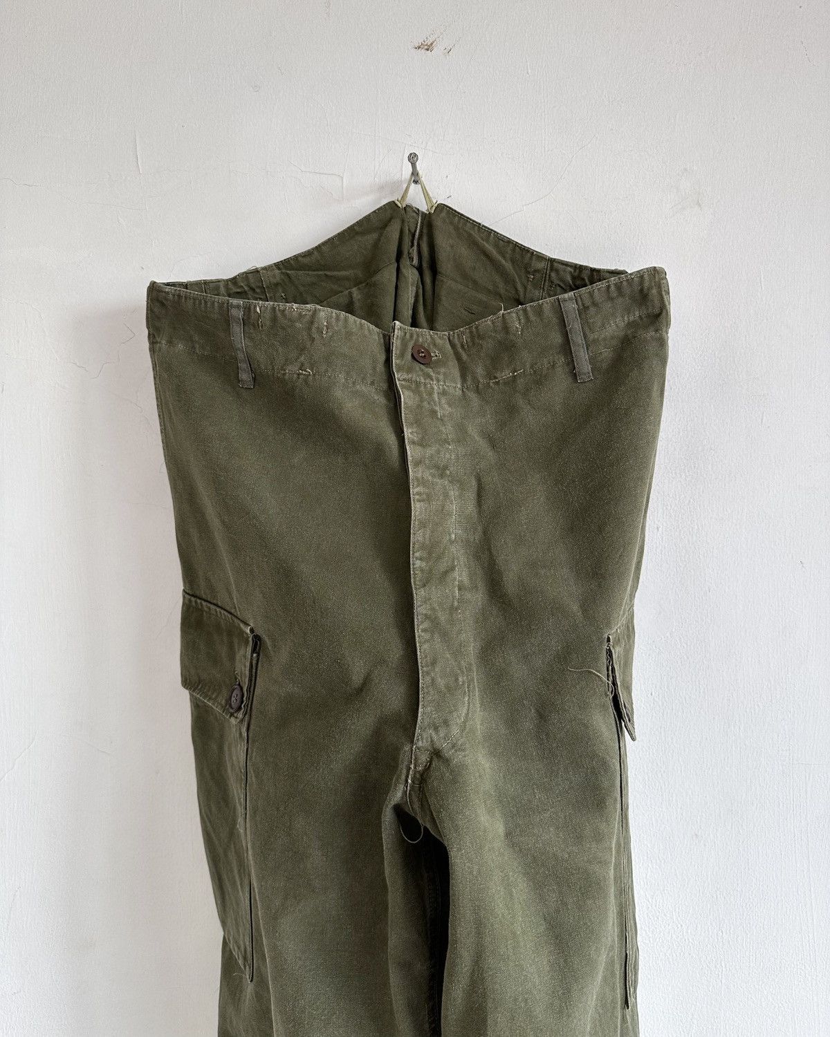 Vintage 50s Olive Green Dutch Military Cargo Trousers (32x31.5) Size US 32 / EU 48 - 6 Thumbnail