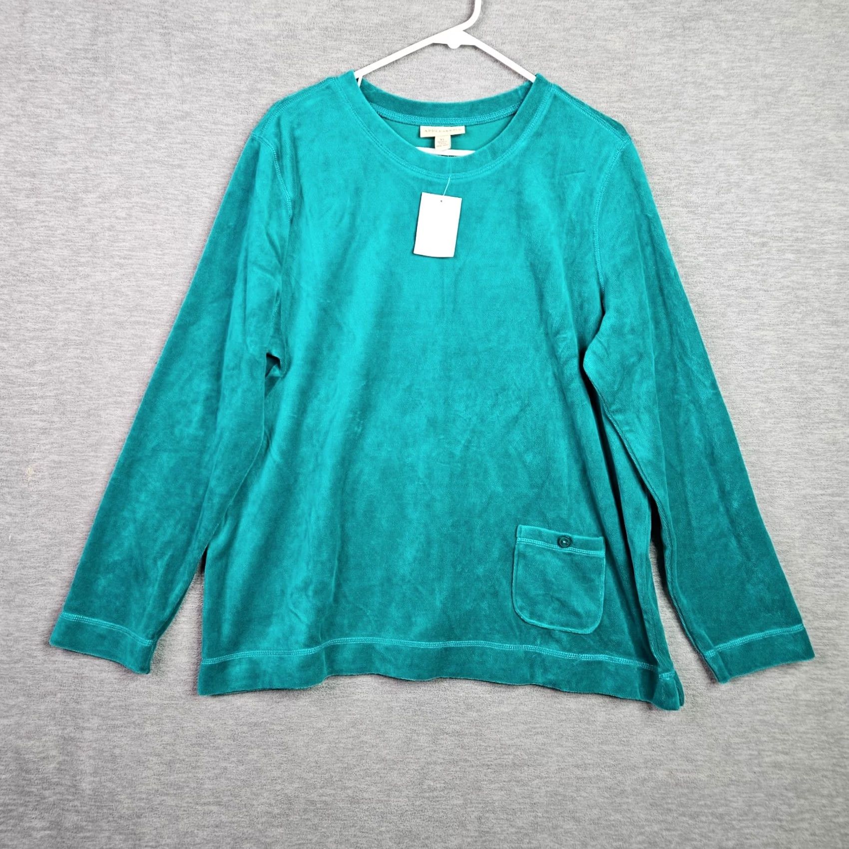 Vintage Appleseed’s Women Top XL Teal Green Velour Long Sleeve Sweatshirt Size XL / US 12-14 / IT 48-50 - 2 Thumbnail