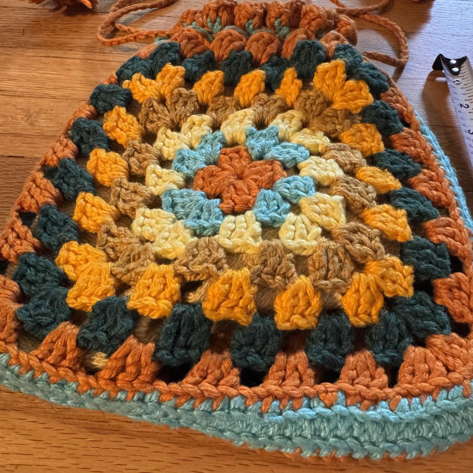 Handmade Y2K Boho Crochet Drawstring Shoulder Bag with Tassels Size ONE SIZE - 2 Thumbnail