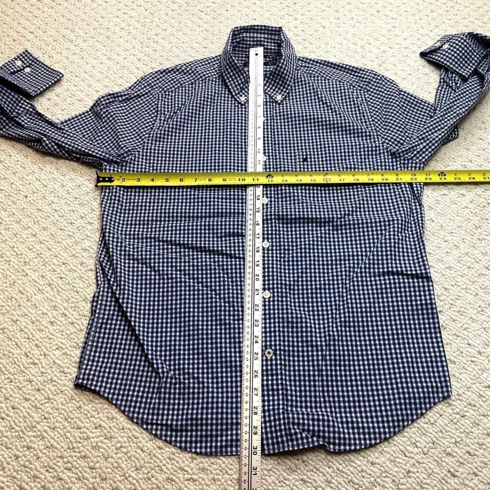 Nautica Nautica Button-Down Shirt Mens L Blue Check Long Sleeve Pocket Logo Cotton Size US L / EU 52-54 / 3 - 6 Thumbnail