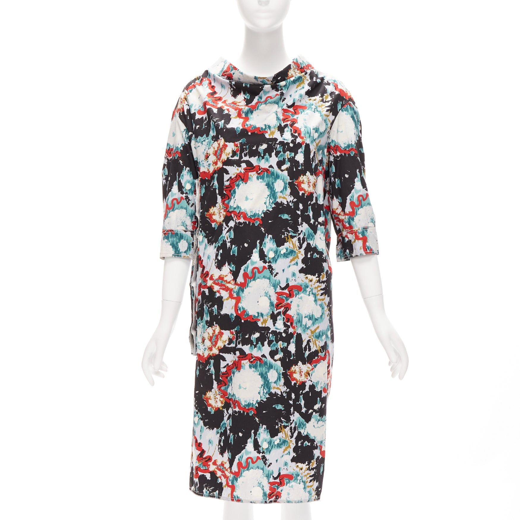 MARNI graphic splash paint print cotton oriental cut dress IT36 XS
