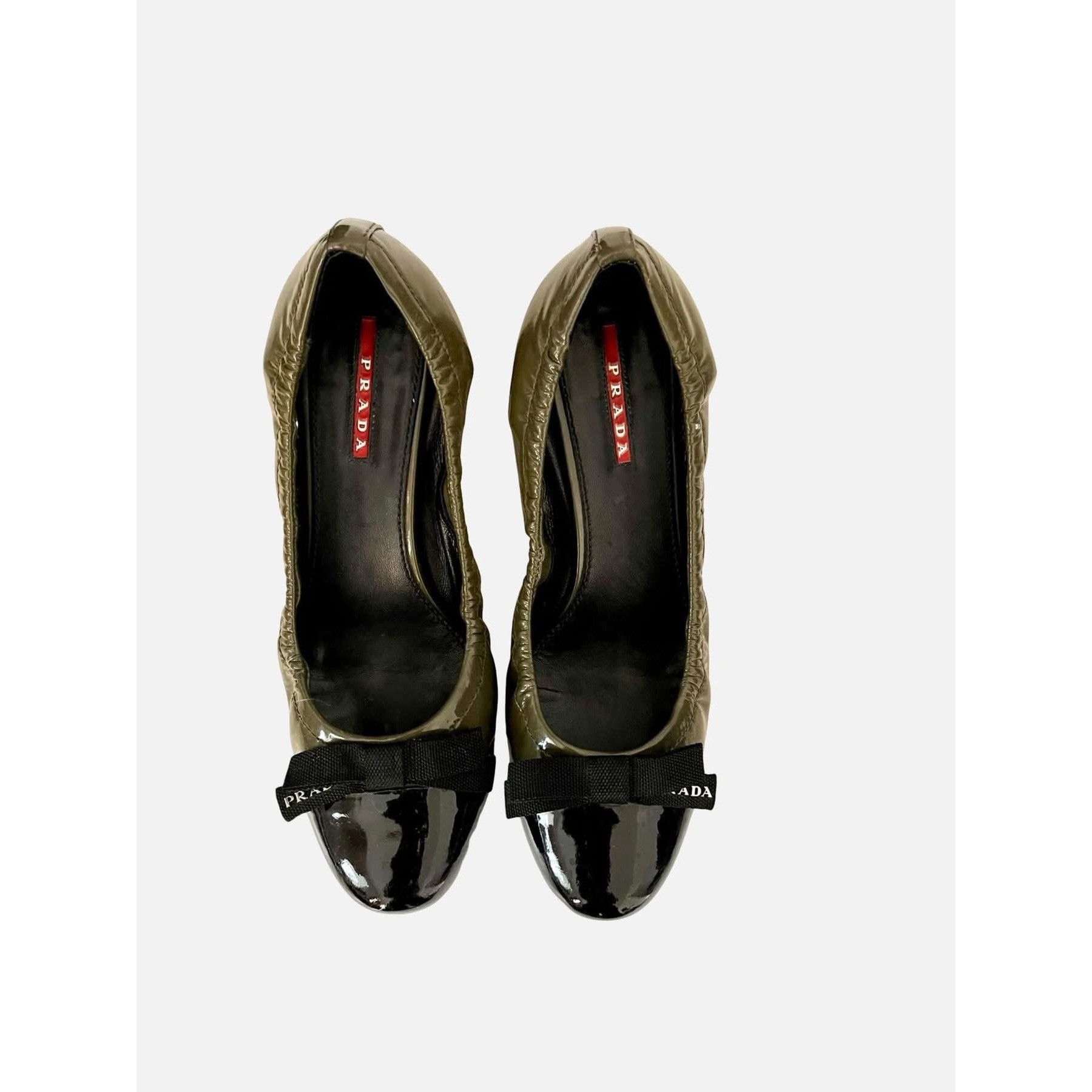 Prada PRADA size EU37 olive patent leather shoes with bow in very Size US 7 / IT 37 - 3 Thumbnail