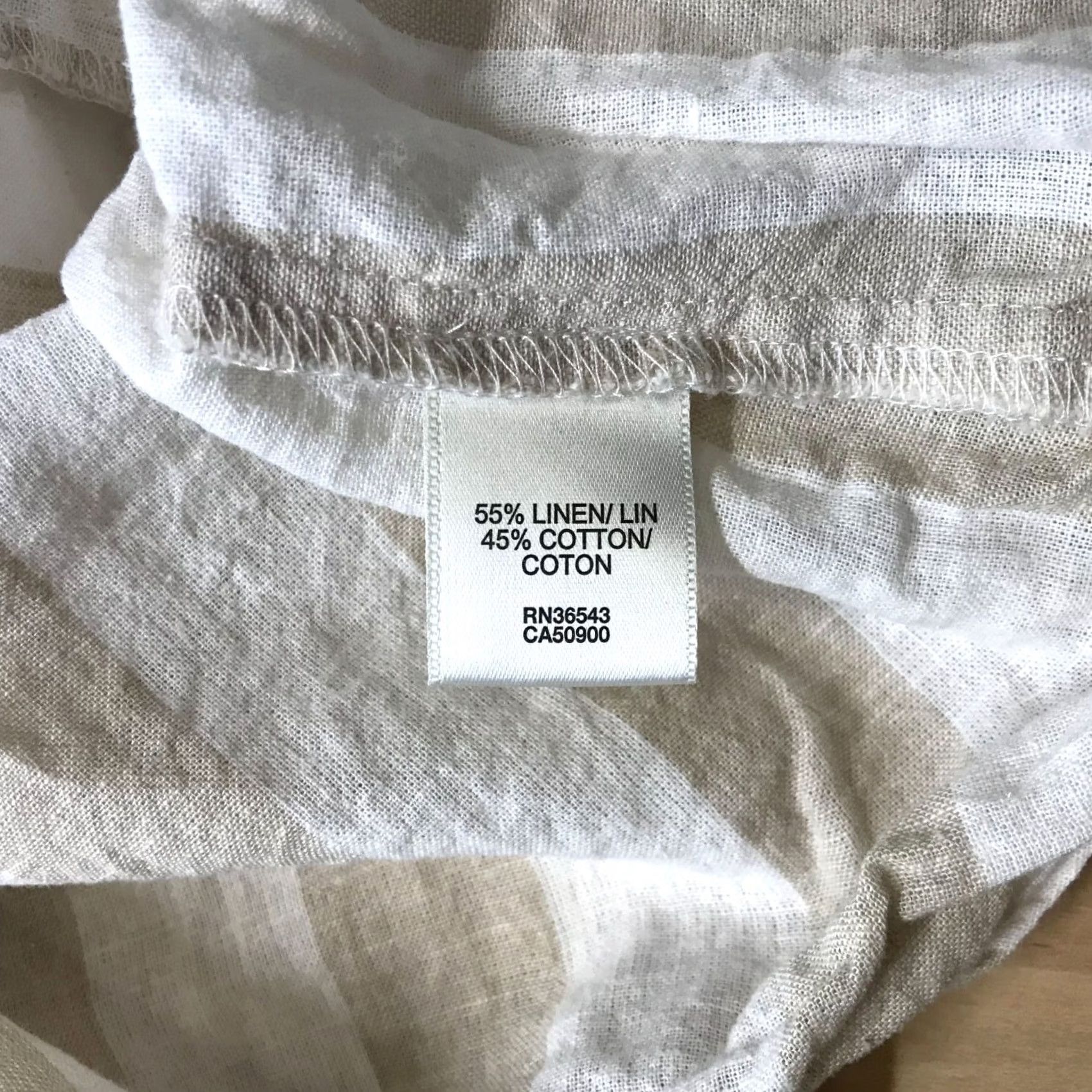 Van Heusen VAN HEUSEN WOMEN'S XL TAN/WHITE STRIPE 3/4 SLEEVE V NECK LINEN BLEND TOP Size XL / US 12-14 / IT 48-50 - 8 Thumbnail