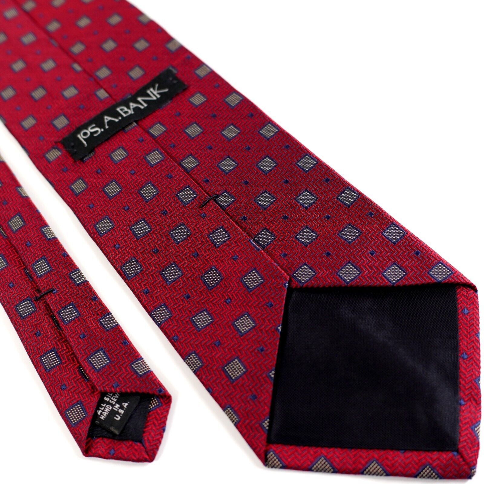 Jos. A. Bank Jos A Bank Red Geometric Houndstooth Woven Short Wide Silk T Size ONE SIZE - 3 Thumbnail