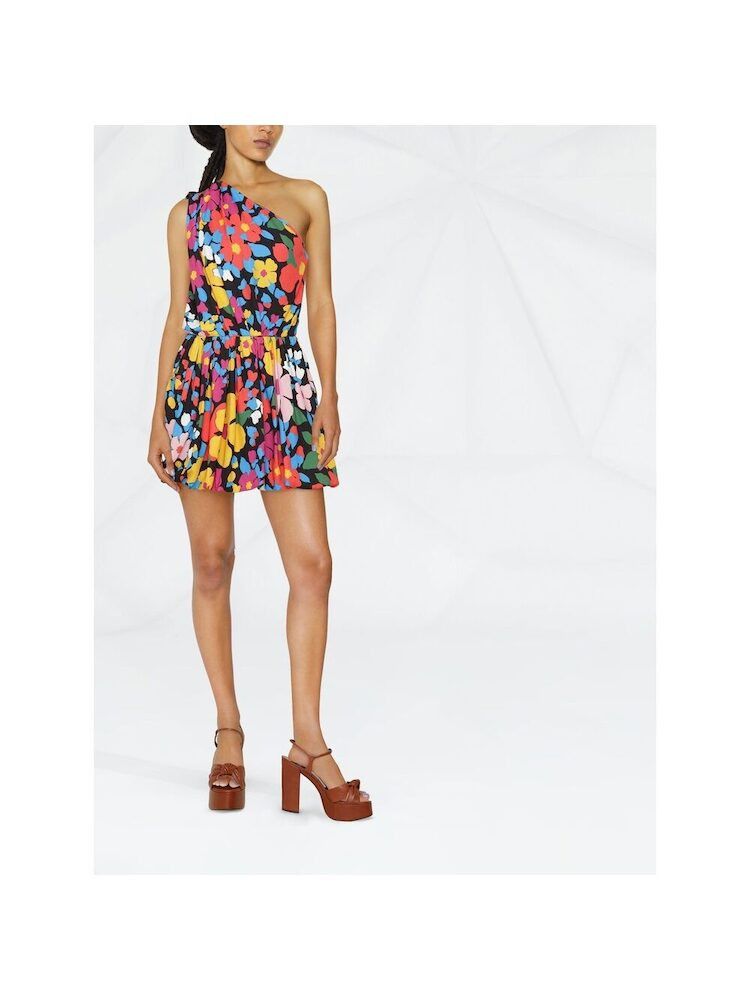 Saint Laurent Paris o1s1wg111024 One-Shoulder Mini Dress in Sablé in Multicolor Size XS / US 0-2 / IT 36-38 - 4 Thumbnail