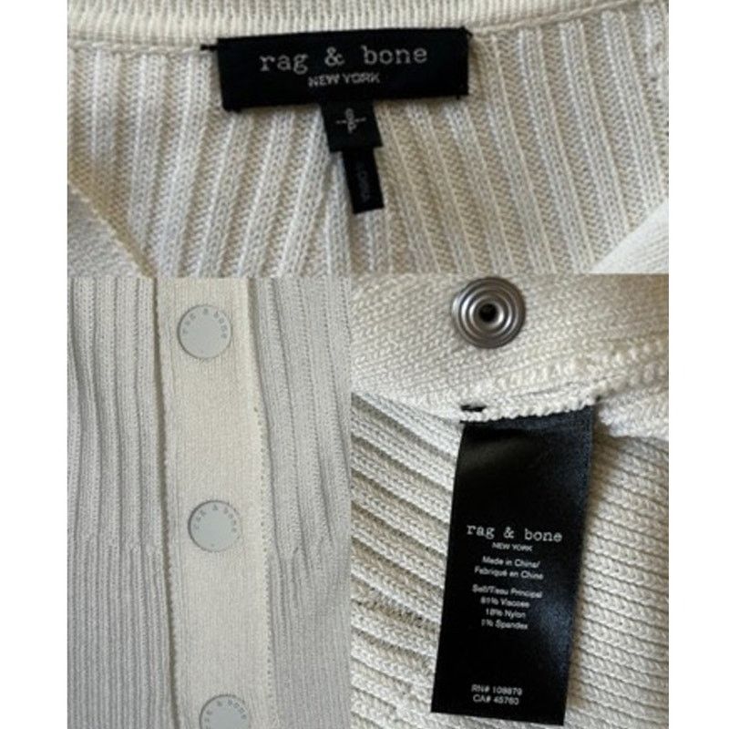 Rag & Bone Rag & Bone Ribbed Knit Polo Top Cream Viscose Johnny Collar Size S / US 4 / IT 40 - 6 Thumbnail